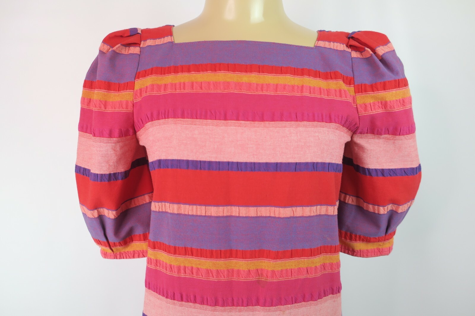 Vtg 70s Puffy Sleeve Sundress Dress Willi of California Striped Drop Waist sz 4