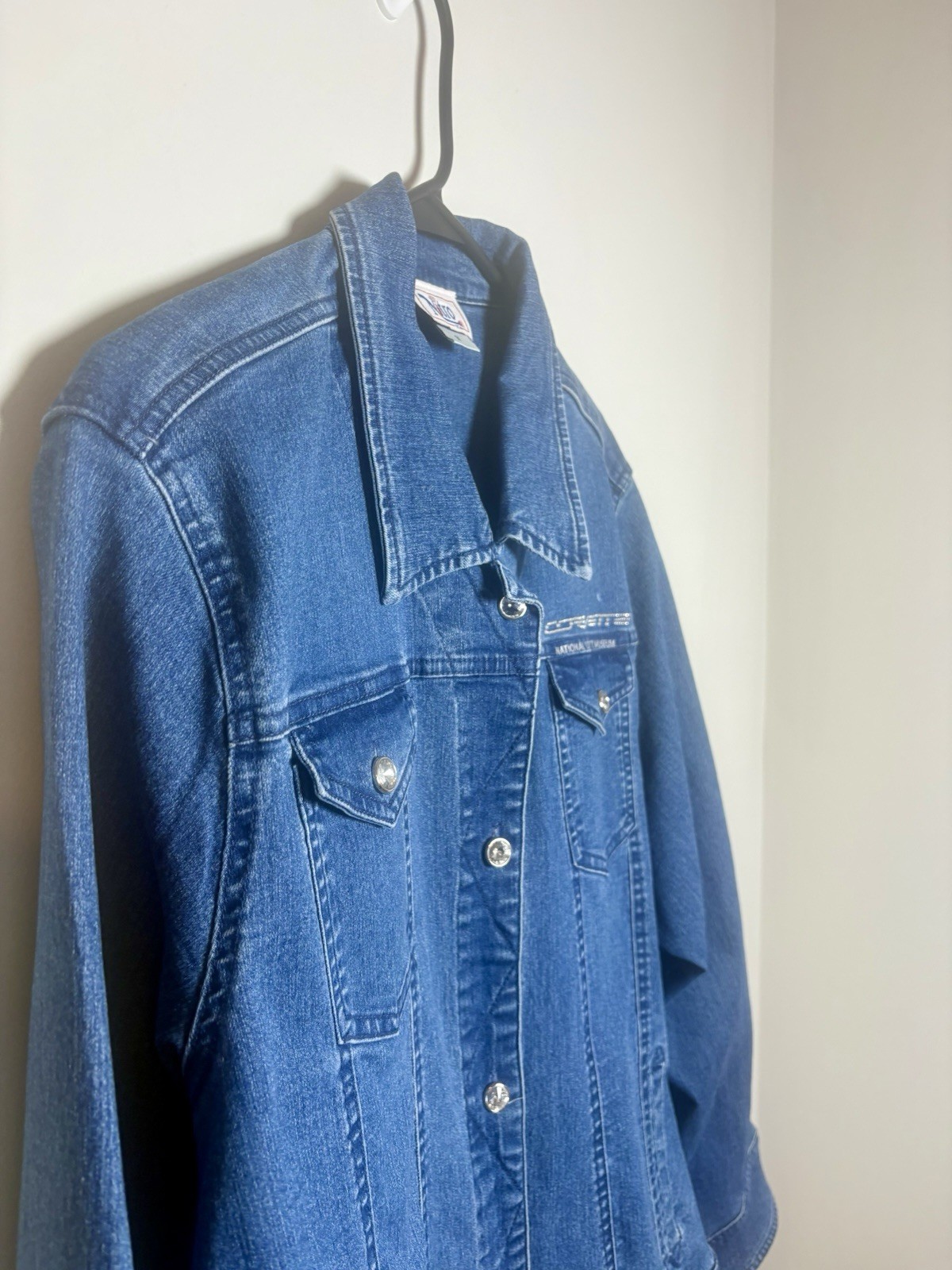 C8 Corvette Jeweled Denim Jacket embroidered jeweled logo on the back.