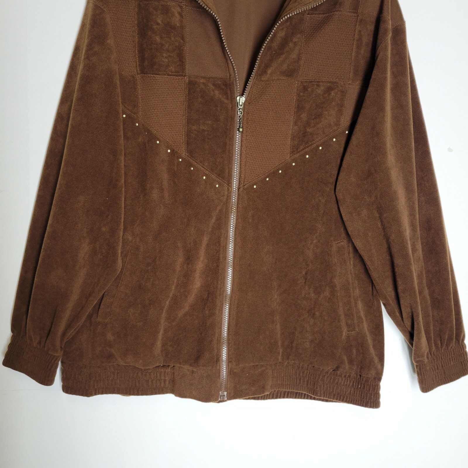 VTG Blast Womens Full Zip Jacket Size Medium Brown Velour Patched Work Pockets