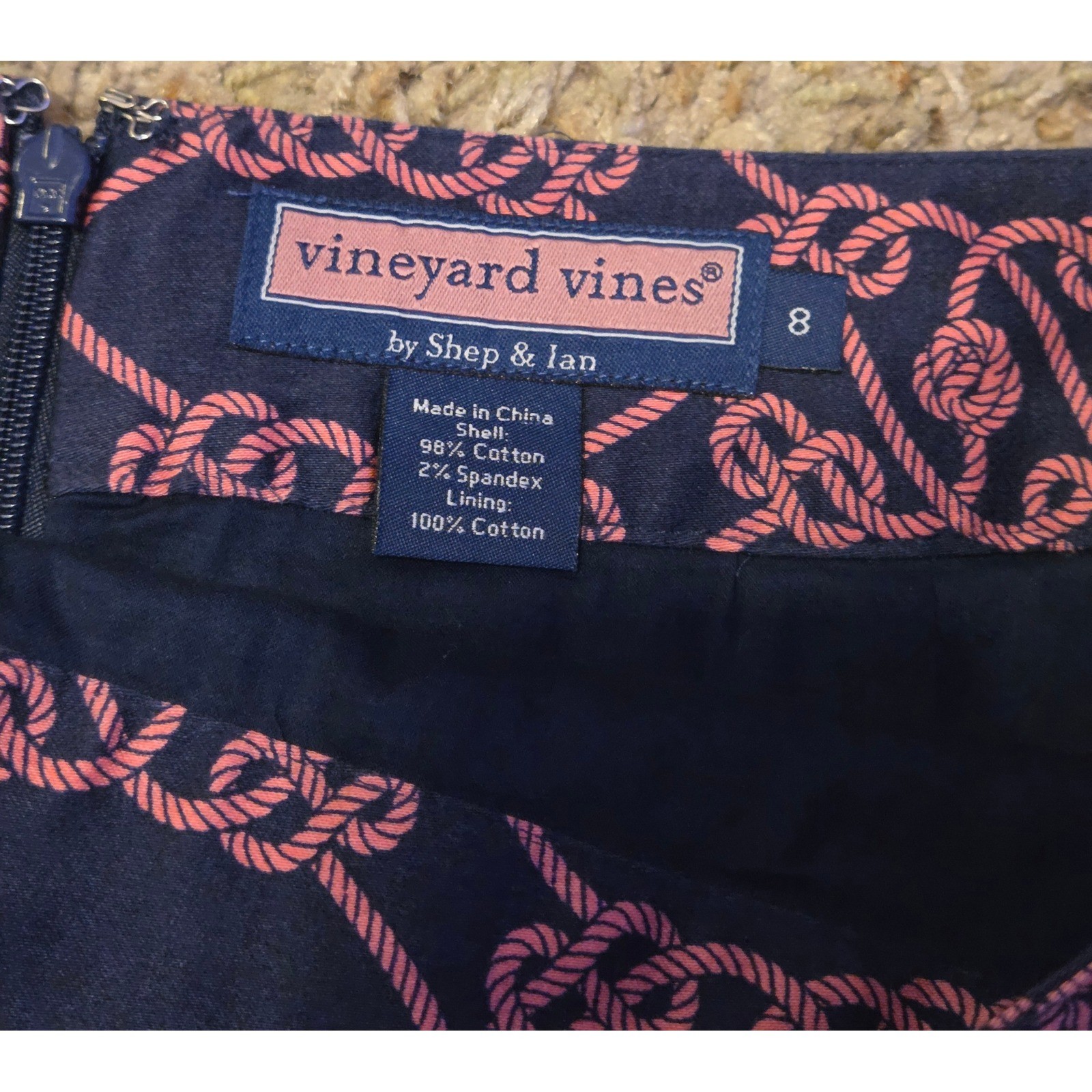 Vineyard Vines Nautical Rope Print Skirt Women’s Size 8 Blue Pink Back Zip Up