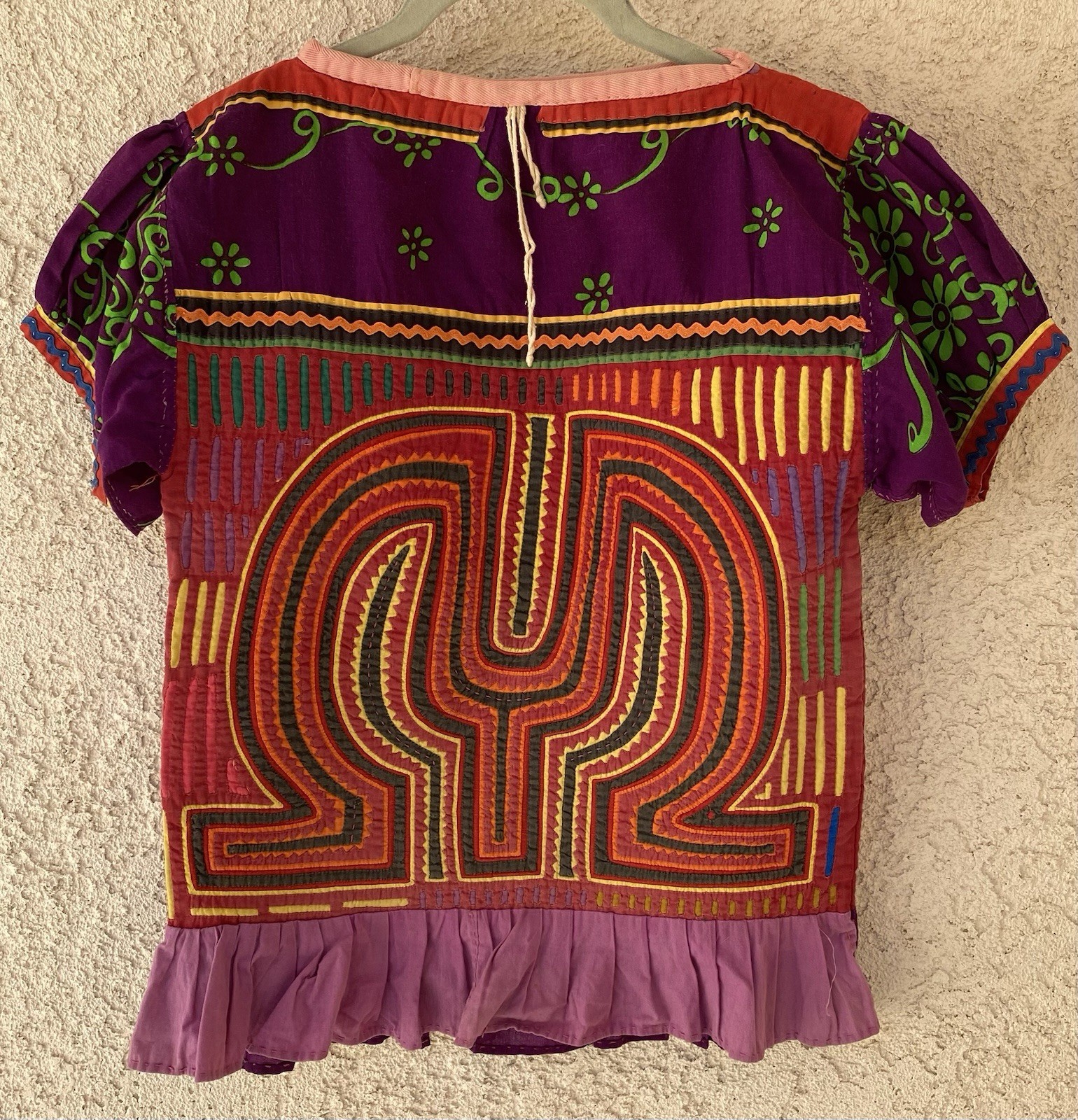 Vintage Kuna Mola Blouse Panama Reverse Applique Folk Art Textile Top
