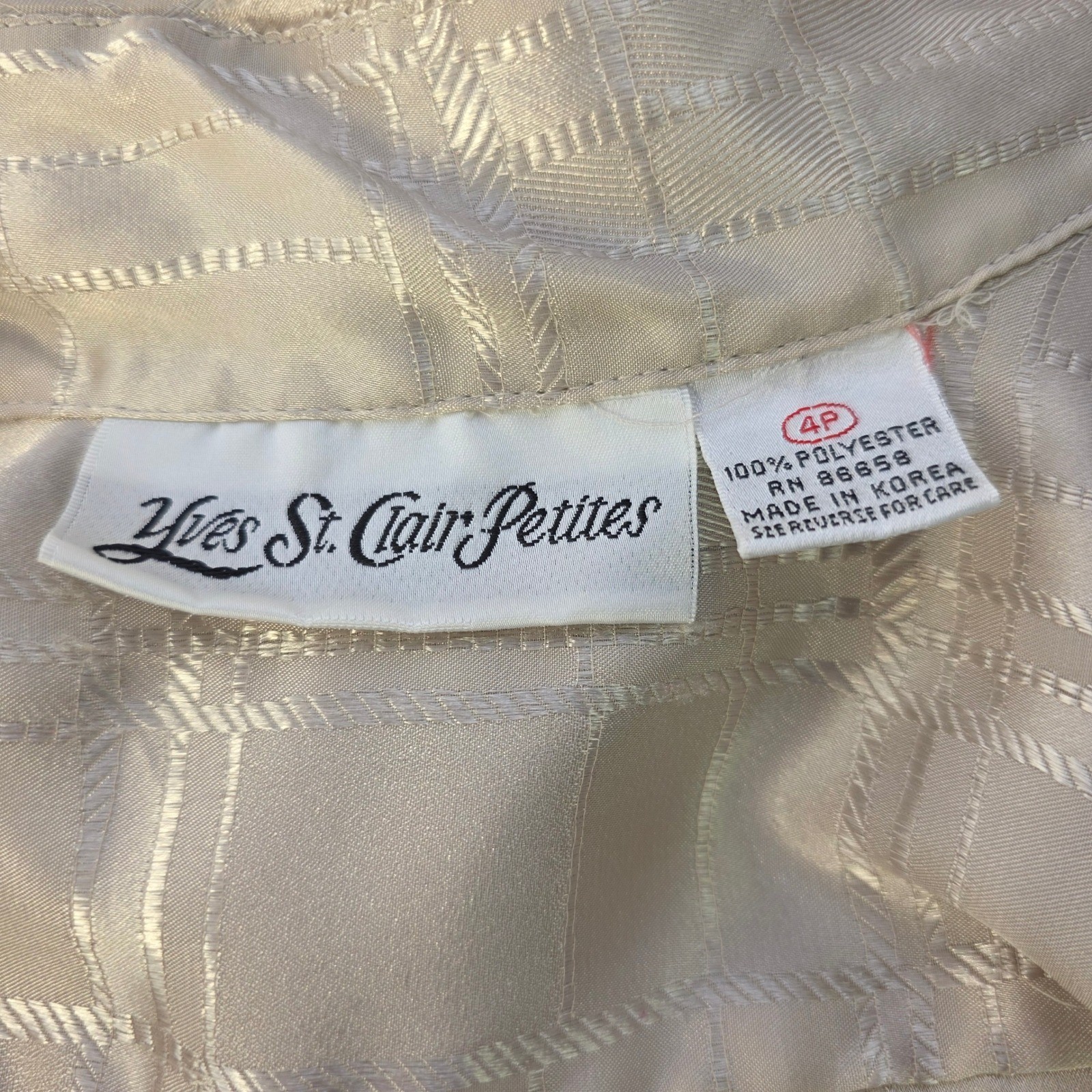 Yves St Clair Petites Vintage Champagne Metallic Plaid High Neck Blouse 4P