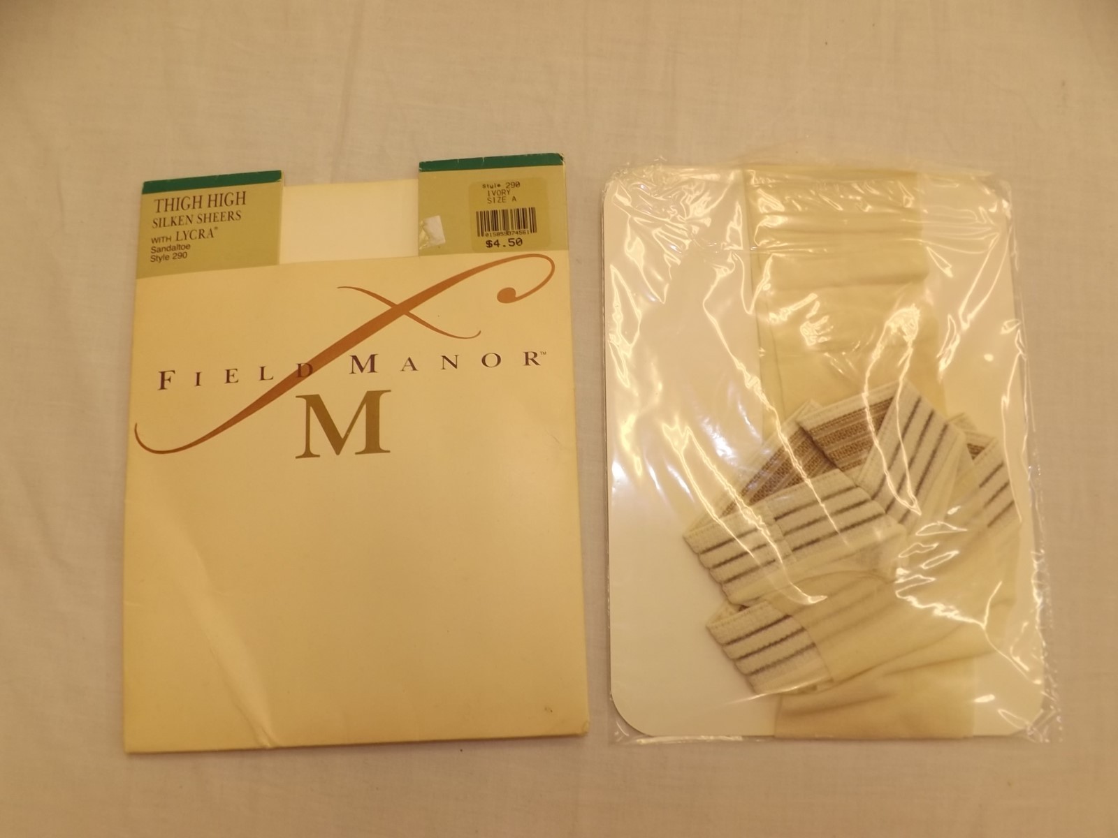 Vtg 90s Field Manor Stay Up No Garter Ivory Thigh High Silken Nylon Stockings A