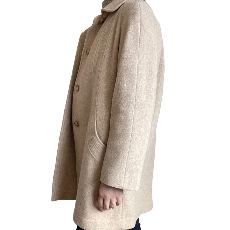 Vintage Bromley Collection Womens Cream Wool Mid Length Retro Trench Coat Sz 16