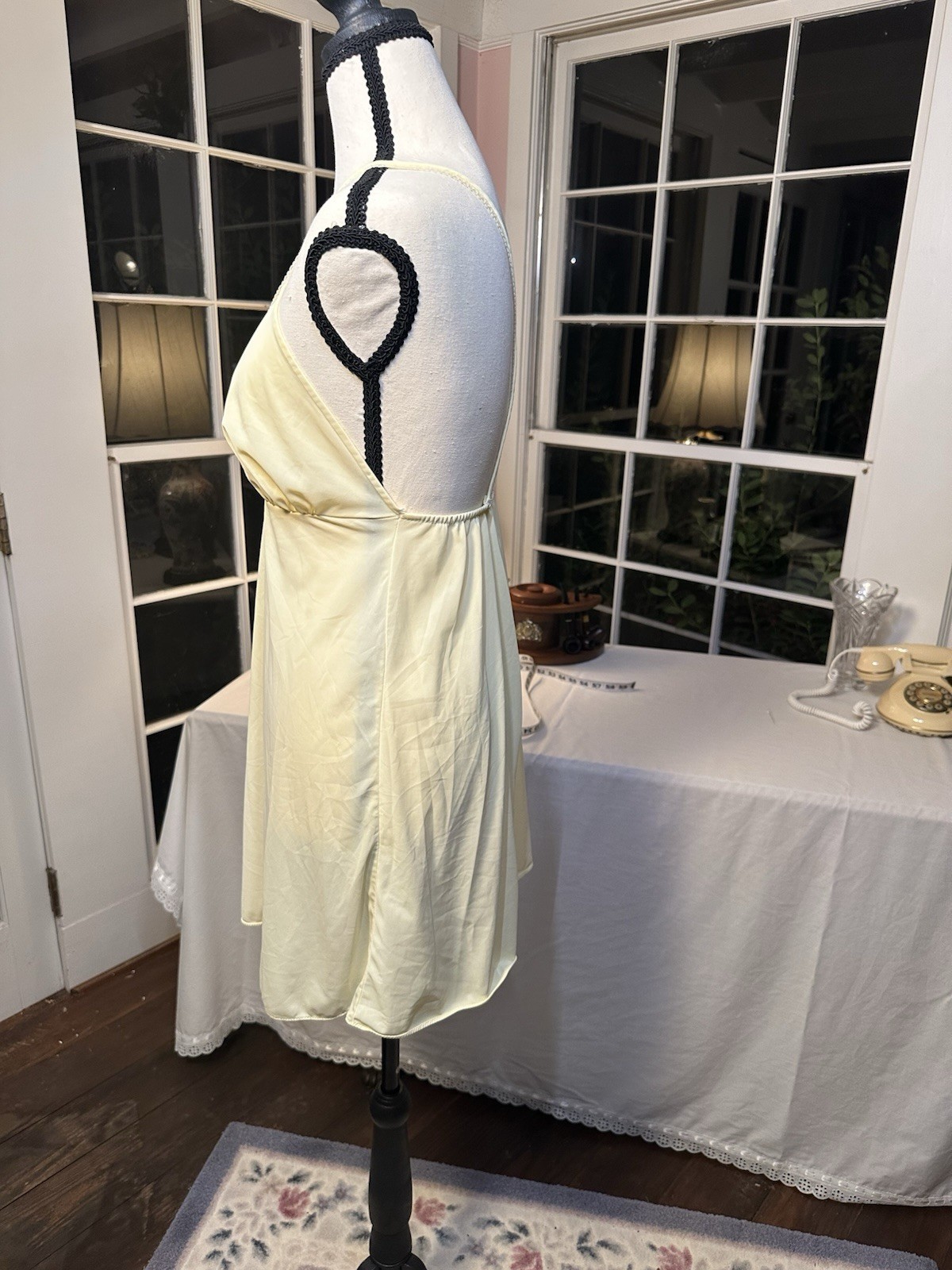 Vintage 50s Yellow Nightie Lingerie Midcentury Rare Cross back Small