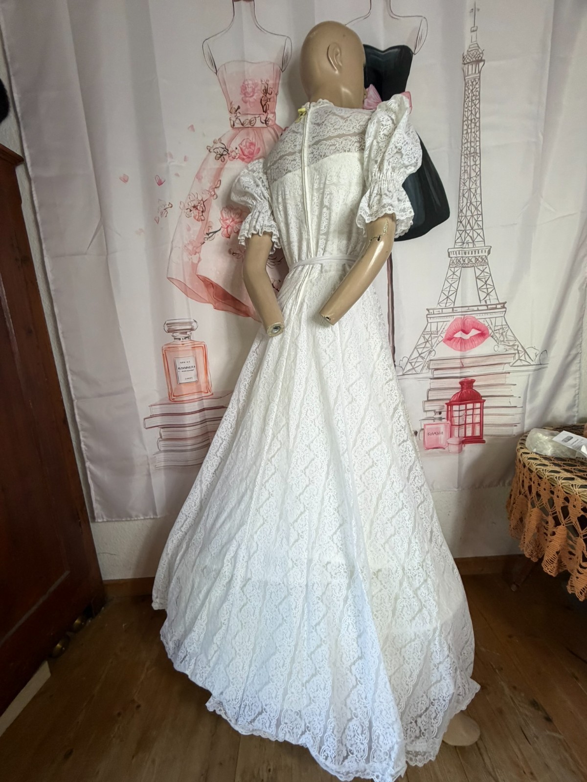 Original Kleemeier Court Wedding Dress 70s Vintage Lace Crinoline Edwardian Prairie