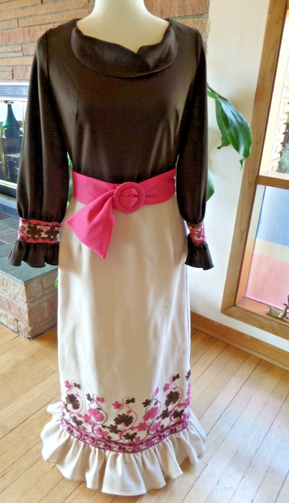 Vintage Mel Warshaw Miss Jane Miami Mod Gogo Hippie Maxi Embroidered Dress 14
