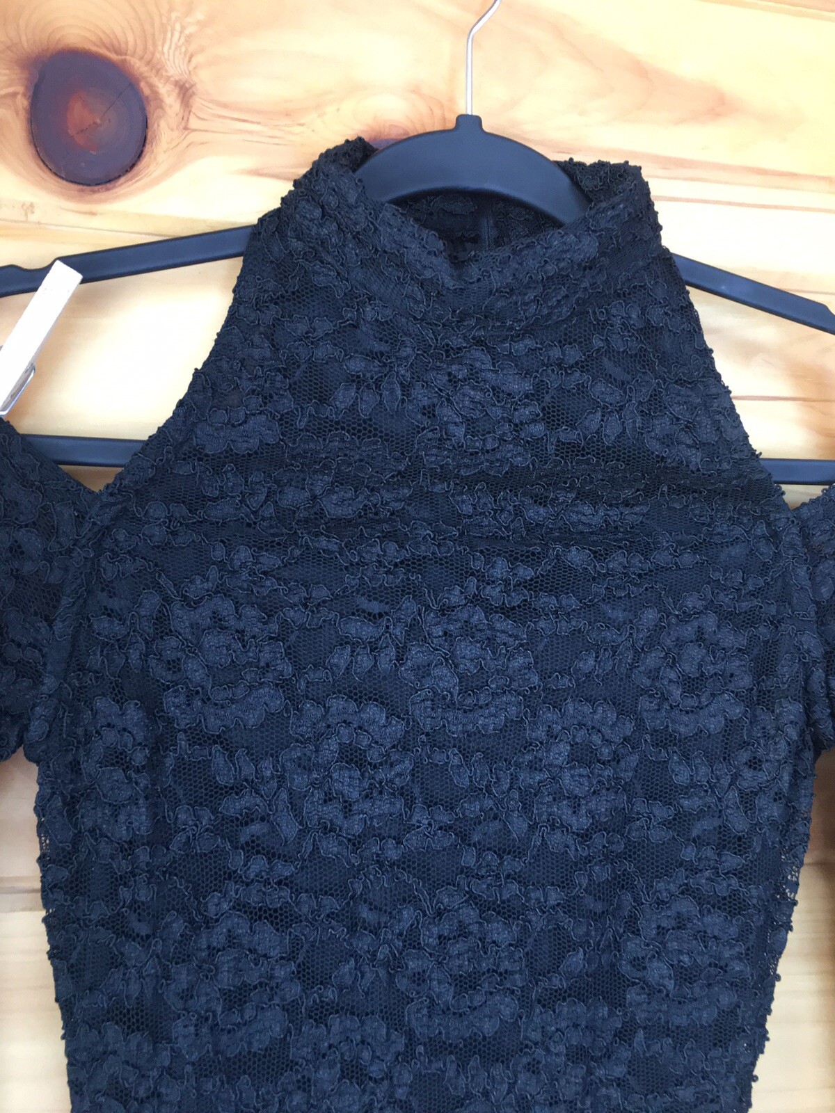 vintage 90s dress xs Black Lace Cut Out Shoulder High Neckline