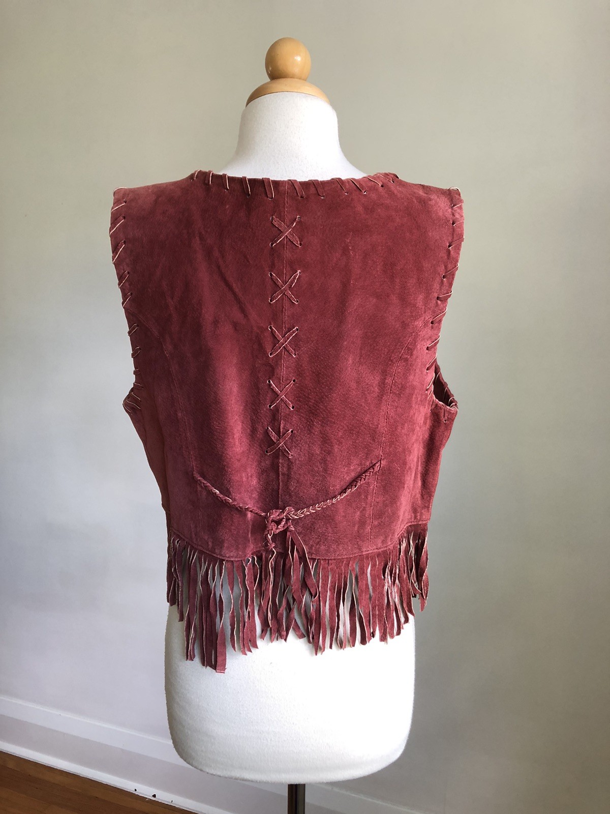 STUNNING VTG DON’T STOP Classics Maroon Suede Leather Fringe Vest SZ L