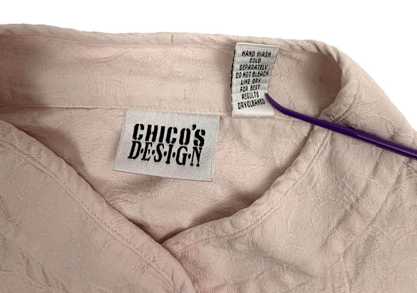 VTG Chico’s Design Linen Blend Jacket Pastel Pink Embossed Mandarin Collar L 3