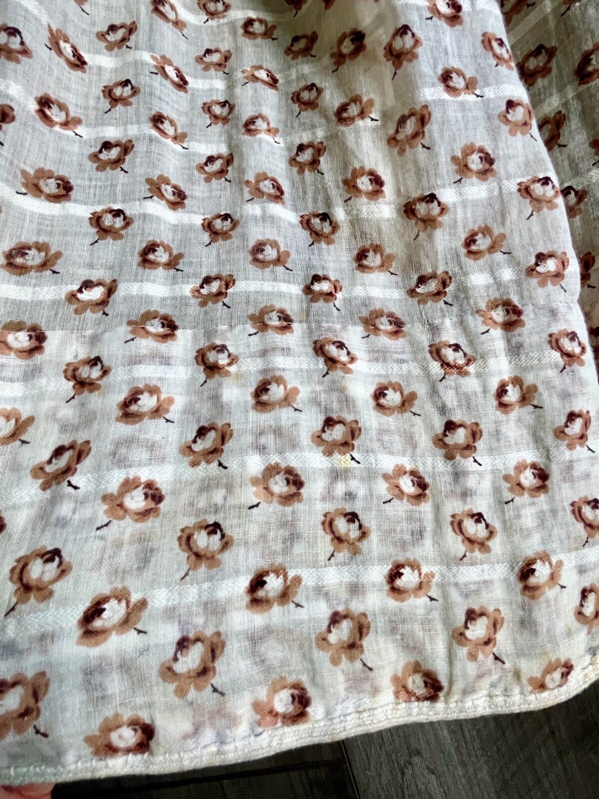 1850s Victorian Printed Rosebud Cotton Fan Front Dress Tiered Pagoda Sleeves XS
