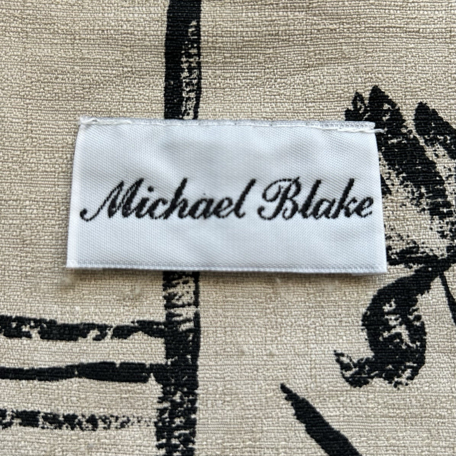VTG 90s Linen Graphic Blouse Taupe Black Michael Blake Sz L