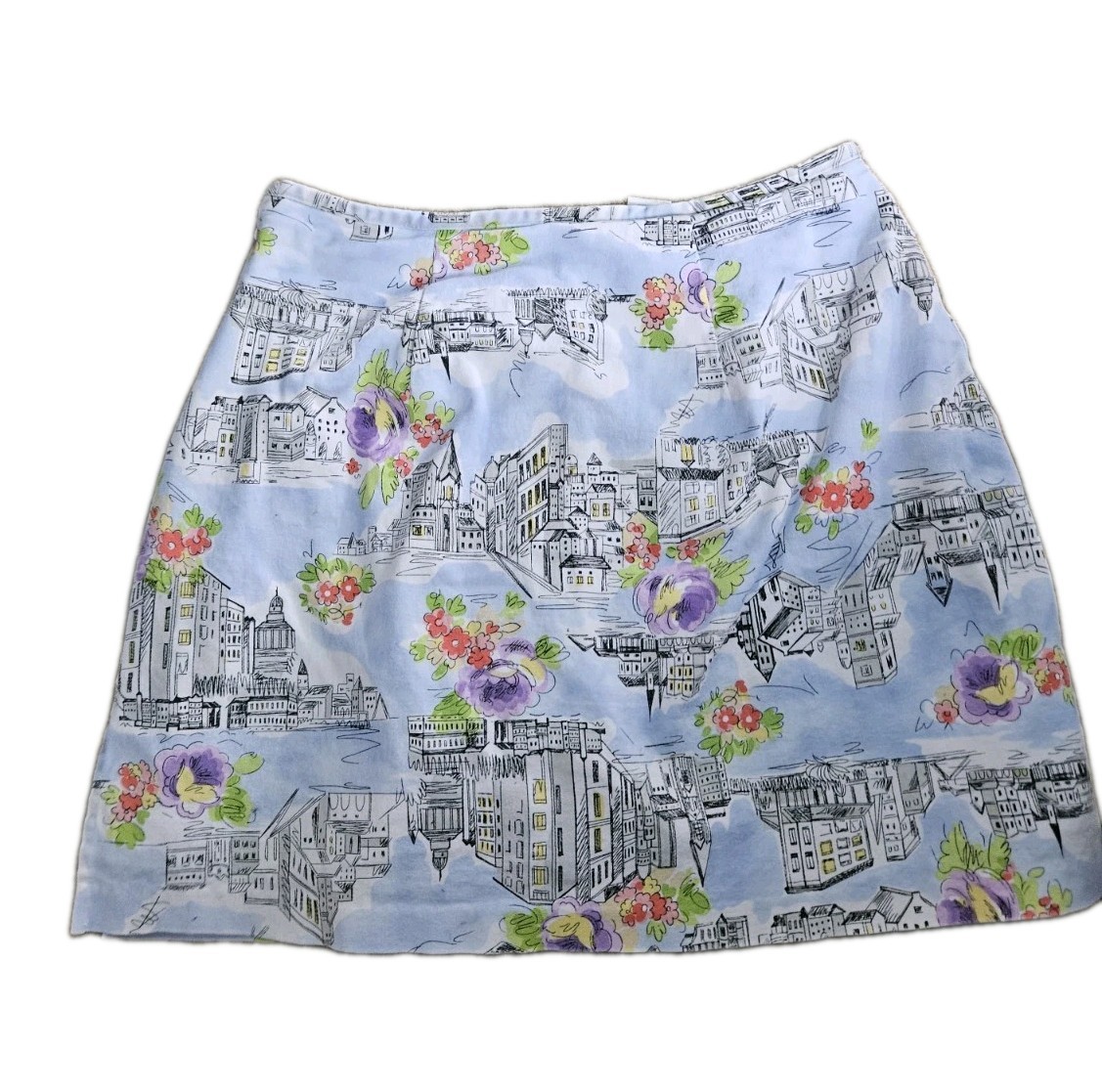 Vintage Briggs New York Cotton Skirt Skort Cityscape and Florals Size 8 Short