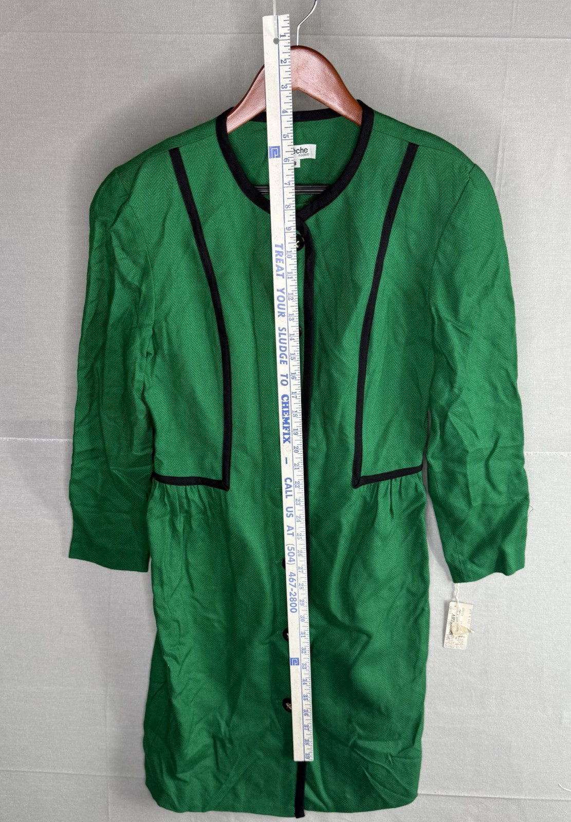 Vintage 1980s – Yves Cossette Depeche Mode – Green Button Sheath Dress Size 8