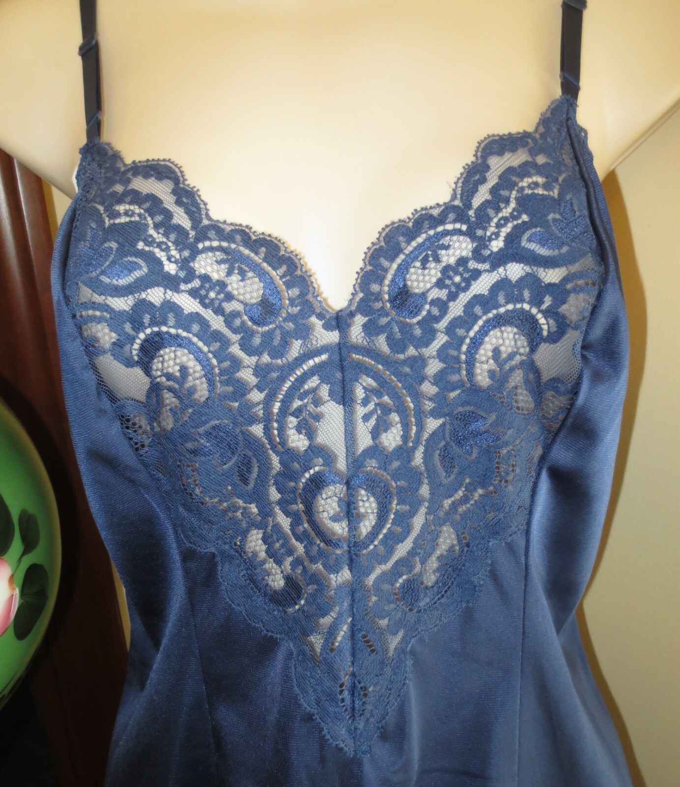 APPLAUSE mint MIDNIGHT BLUE 1980s LACE TOP NYLON half slip camisole set S / 34
