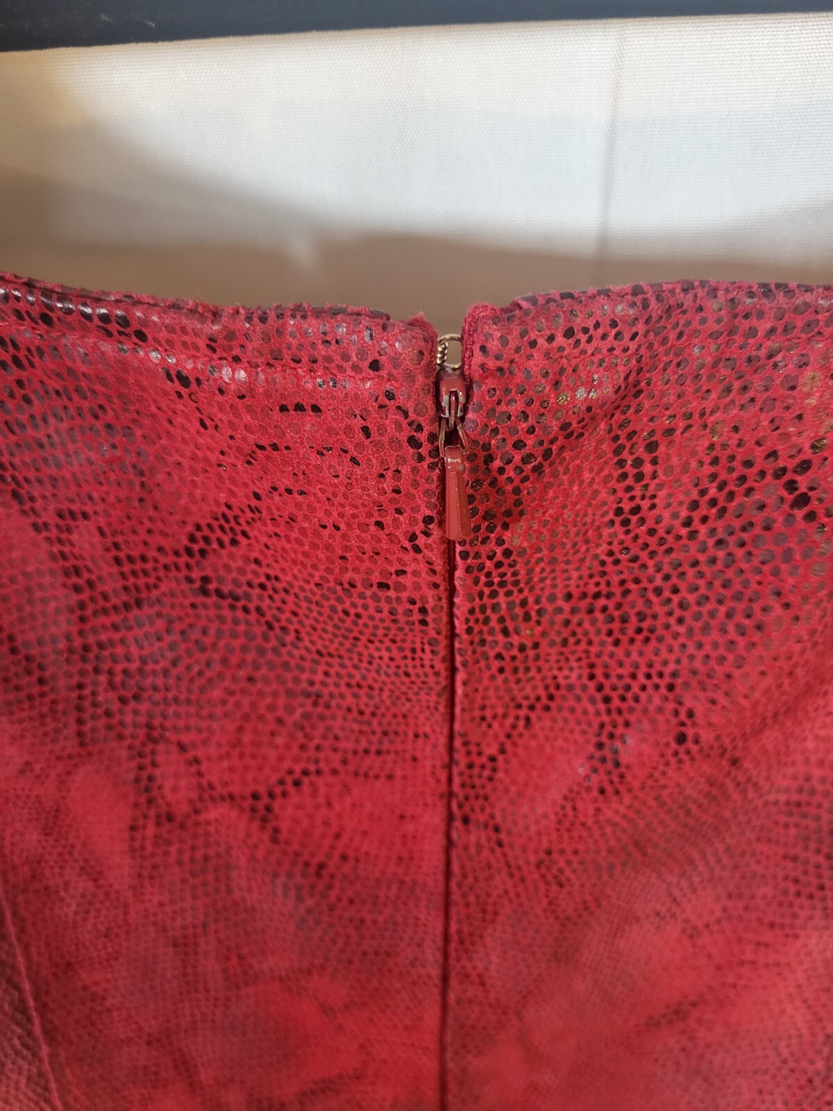 VIntage 80s Red Leather & Satin Snakeskin Dress By A.M.I Womens L