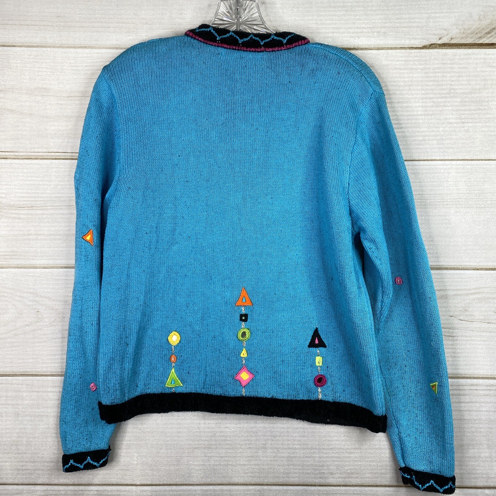 VTG 90s Jack B Quick Cardigan Sweater Womens Petite Medium PM Turquoise Sequins
