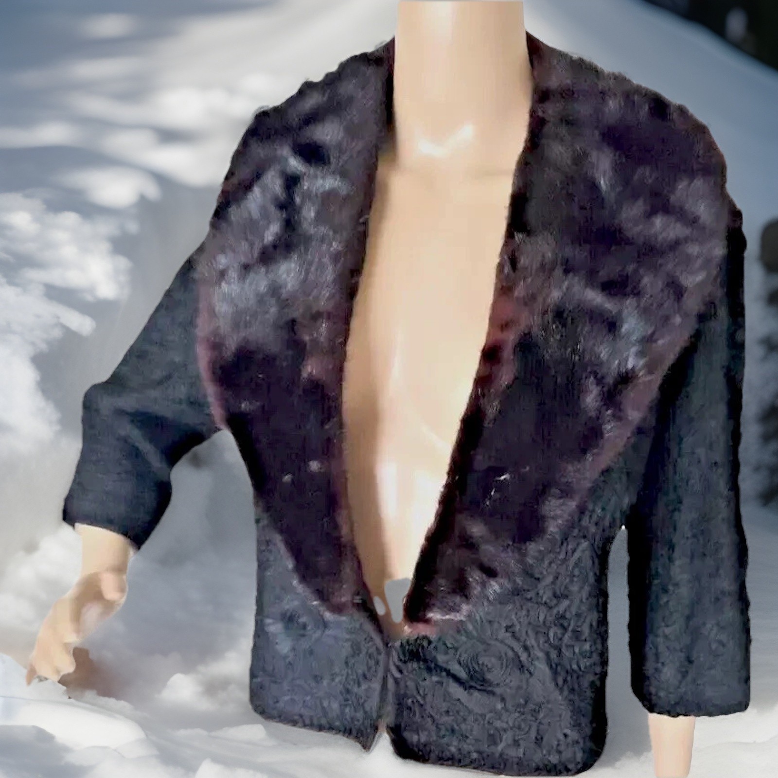 Vtg 50s Black Evening Jacket 3/4 Blk Mink Collar Cropped Bruno Furs Chicago S