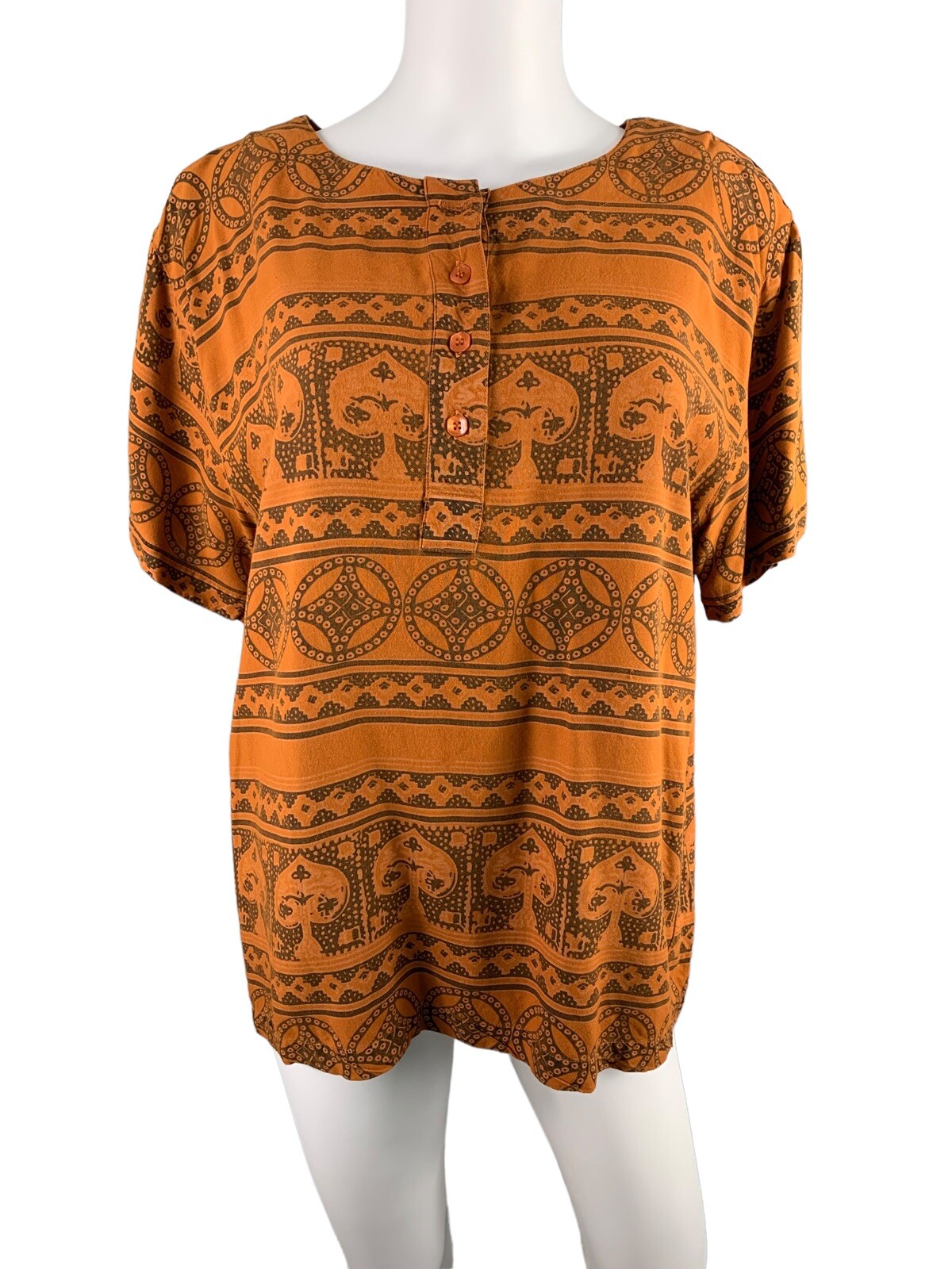Vintage Tribal Forenza Shirt Mustard Shoulder Pads Short Sleeve 1980s Oversized