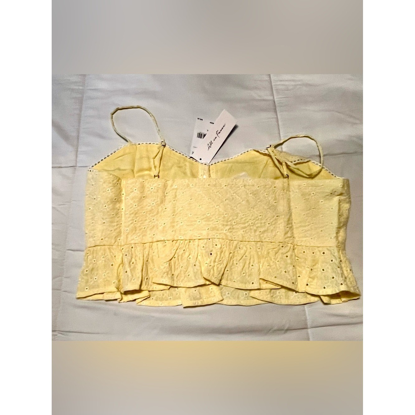 All in Favor Yellow Eyelet Lace-Up Peplum Cottagecore Cami Top-Size Large