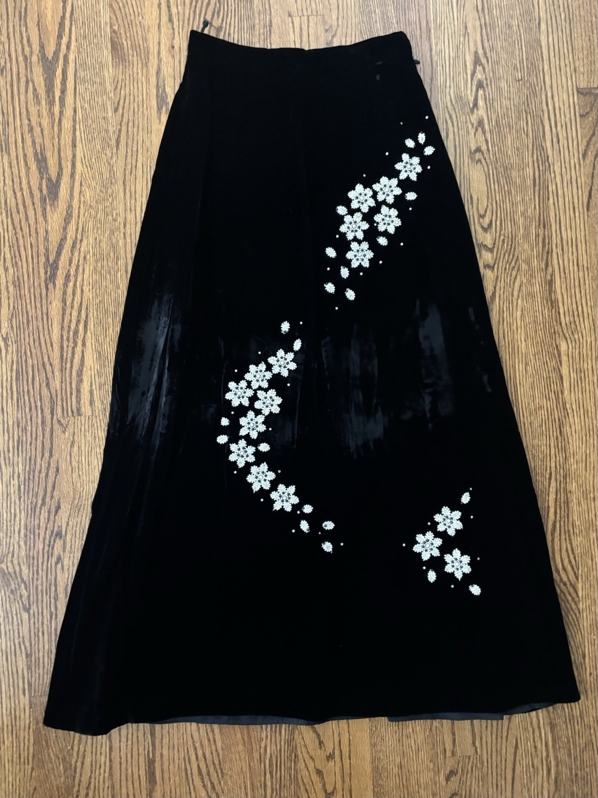 Vintage 1960’s 1970’s Malbe Originals Black Velvet Beaded Maxi Long Skirt 13