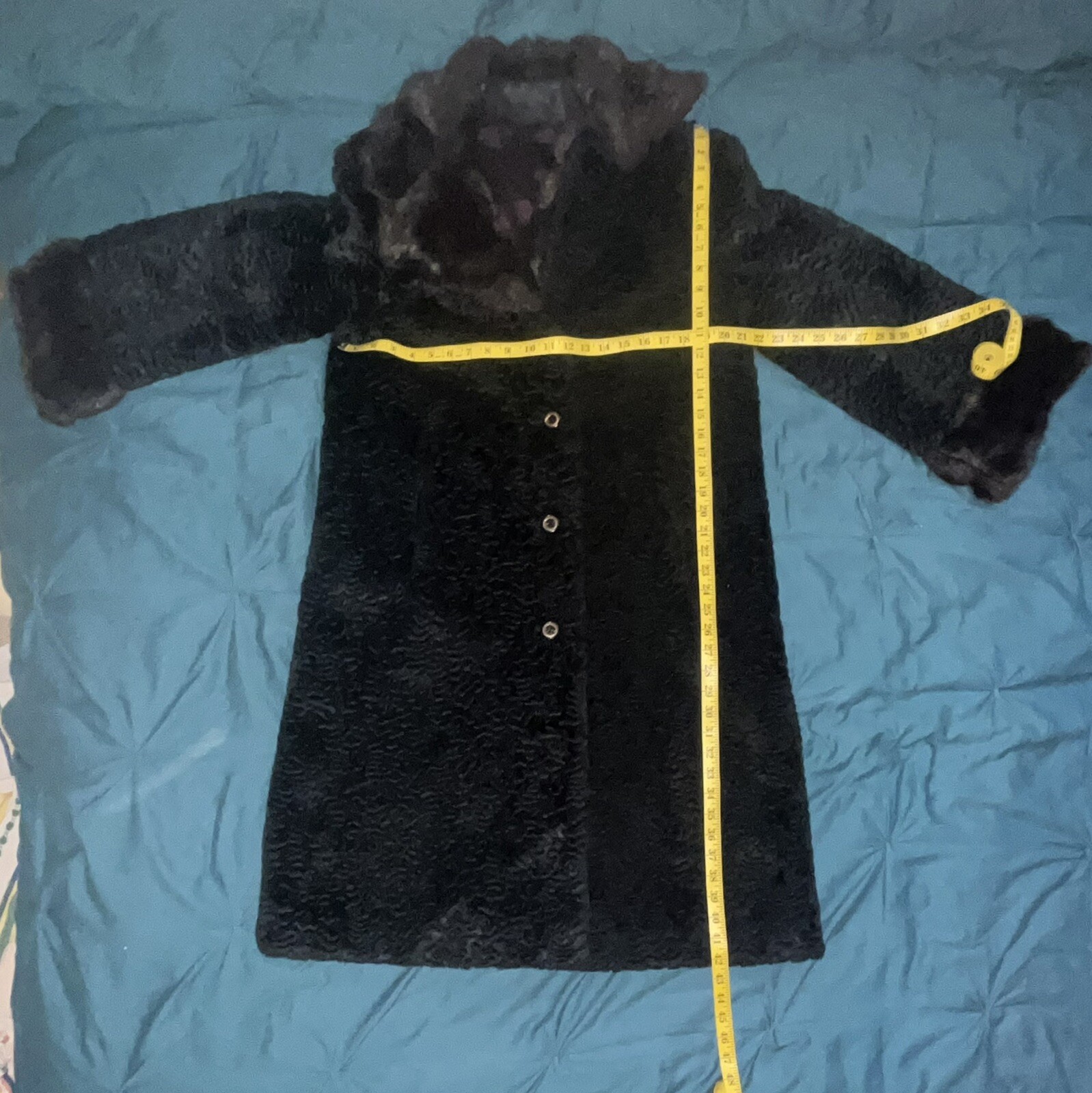 Vintage Coat Penny Lane Embossed Black Velvet &Brown Faux Fur 60s/70s Size L/XL