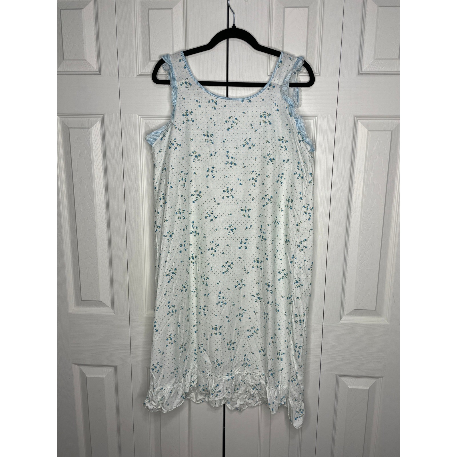 Greencraft Vintage Nightgown Floral Cottagecore Coquette White Blue Cotton Large