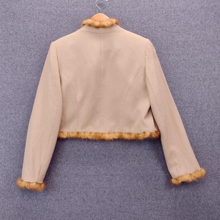 VTG Lily and Taylor Womens Jacket Medium Tan 100% Wool Fur Trim Made USA