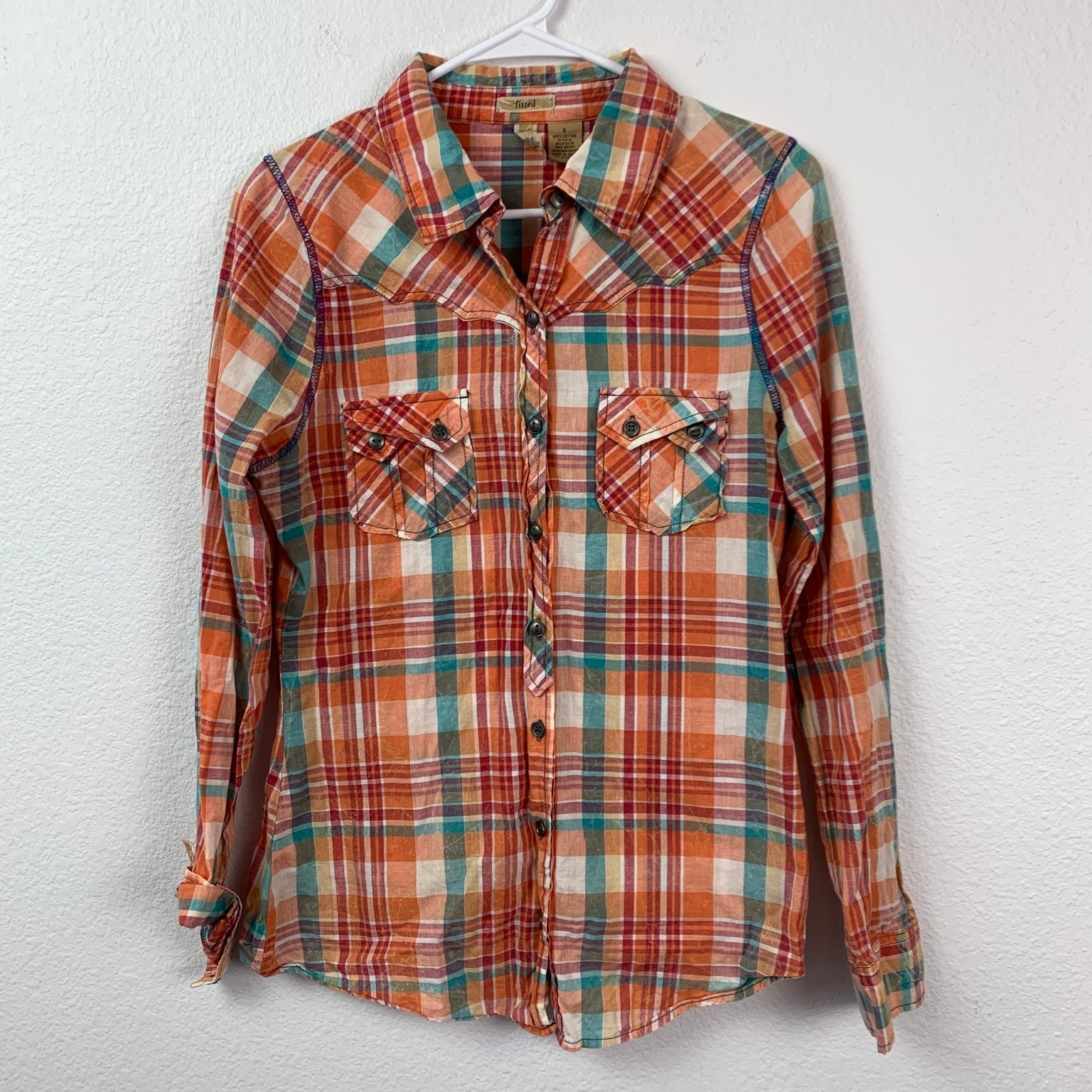 Y2K BKE Fitted Plaid Western Shirt Women’s S Button Up Twilightcore