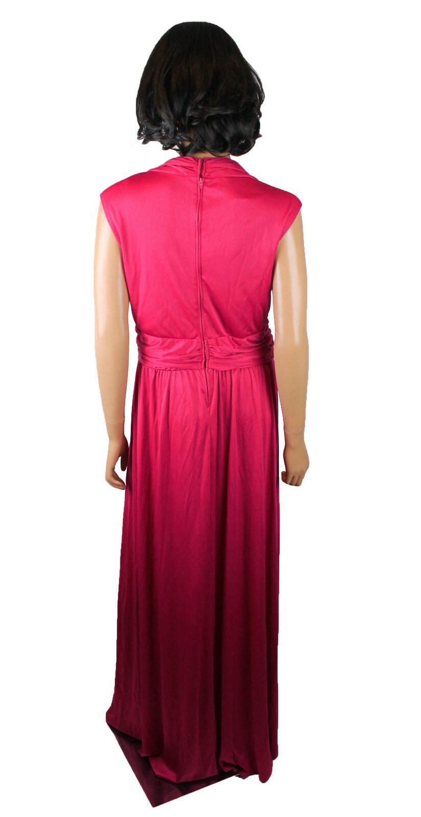 Disco Goddess Dress XL Vintage Dark Fuchsia Pink Extra Long Plunge Neck Gown