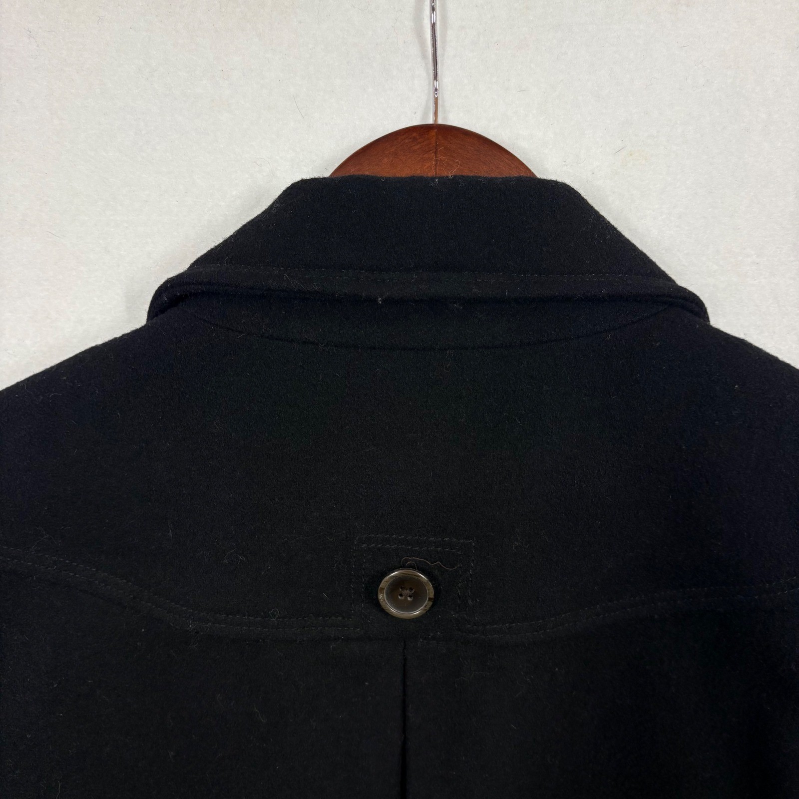 VTG Y2K Pea Coat Womens Medium Black Wool Double Breasted Classic Old Navy 2000s