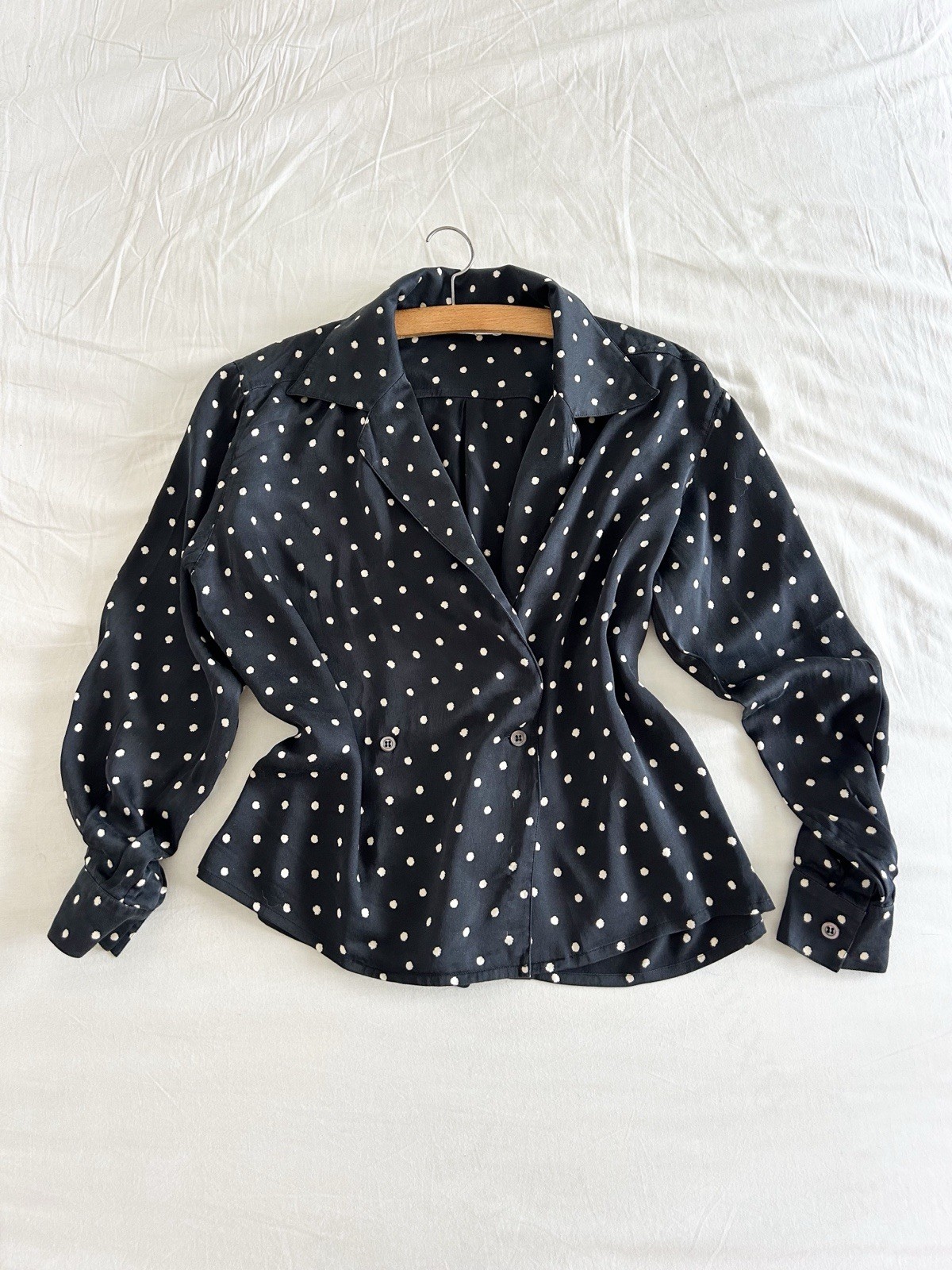 Christian DIOR Boutique Vintage Polka Dot Silk Blouse, 1980s, 1990s