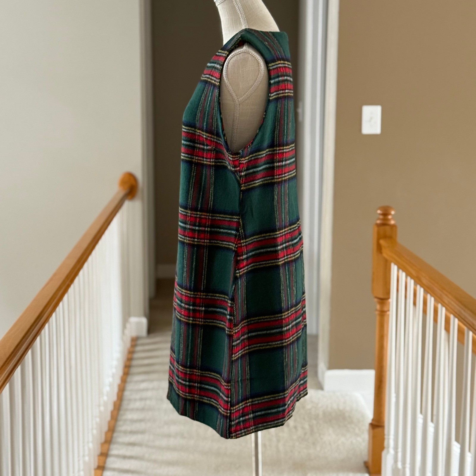 Plaid Sleeveless Shift Dress Tartan Holiday Preppy Mini Dress Red Green
