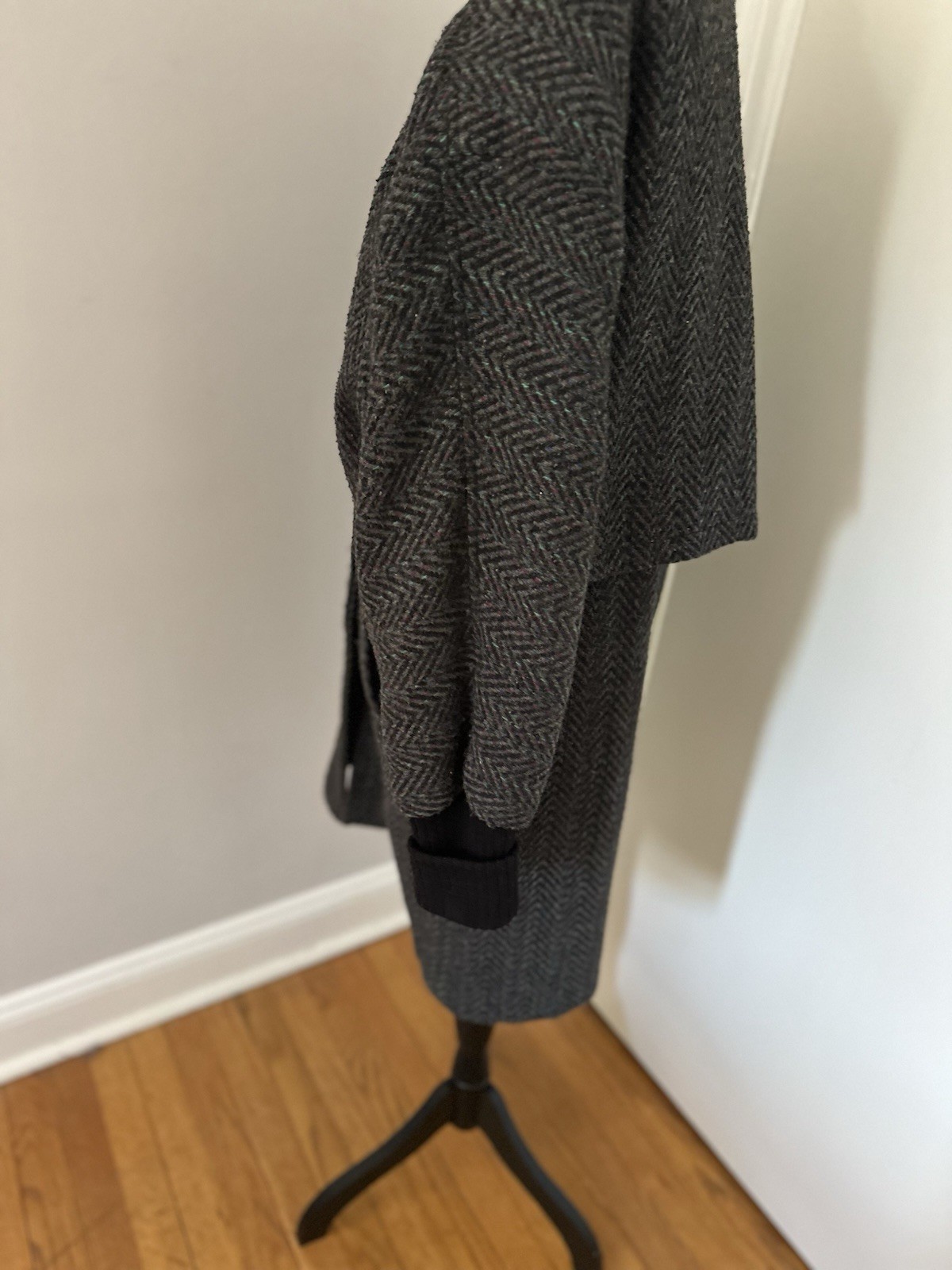 VTG 80s Donnybrook Sz10 ILGWU Gray Speckled oversized herringbone Long wool coat