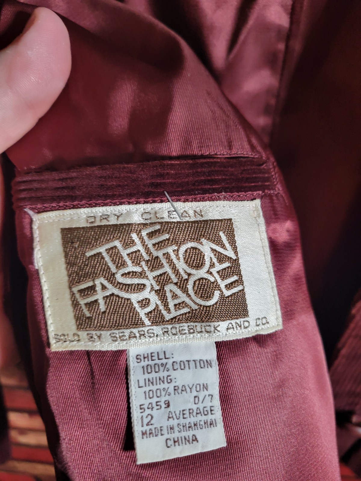 Vintage Sears The Fashion Place Corduroy Blazer Womens 12 Burgundy Cotton 90s
