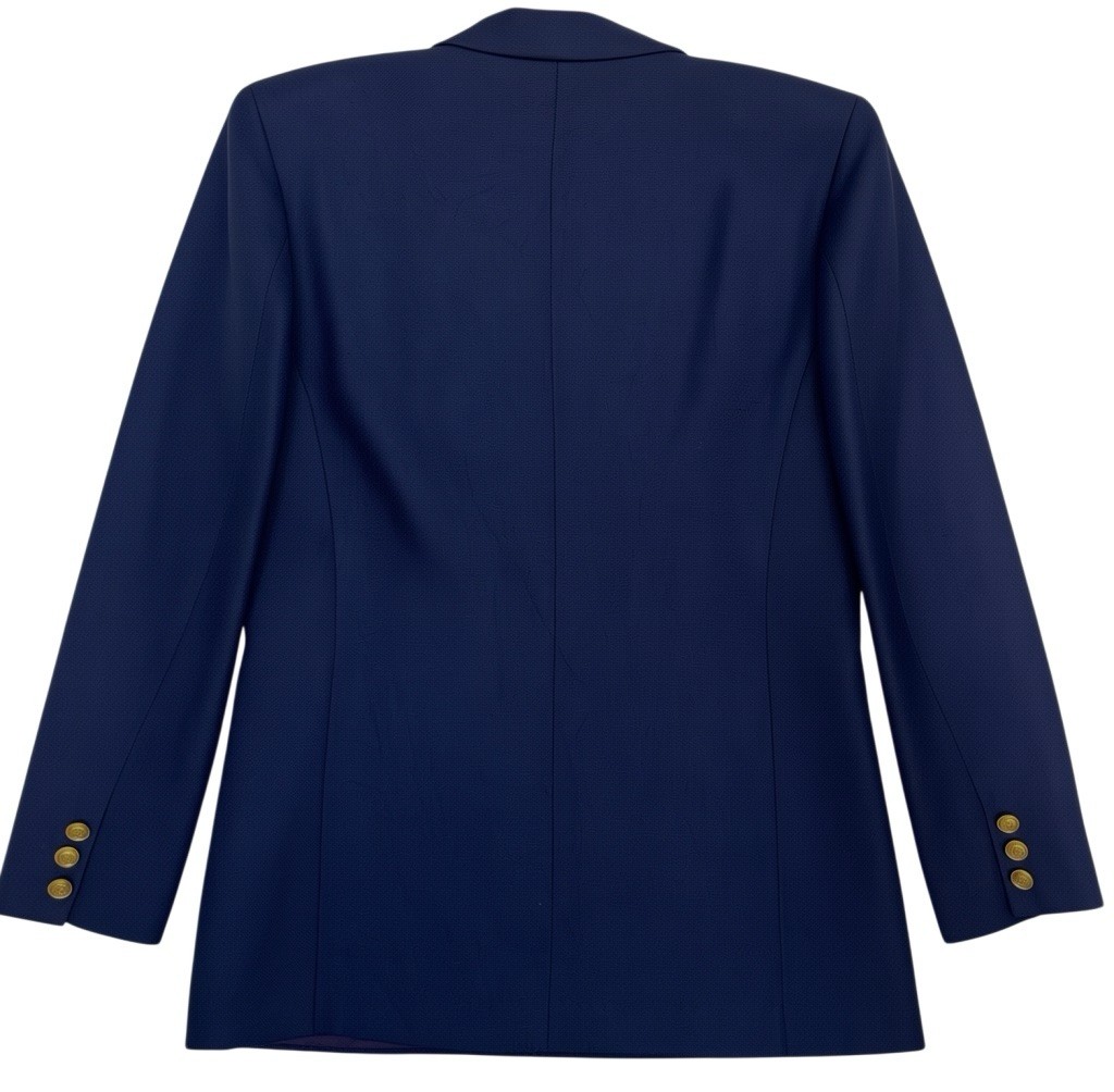 VTG Liz Claiborne Women Size 12P Double Breasted Gold Button Rayon Blazer Navy