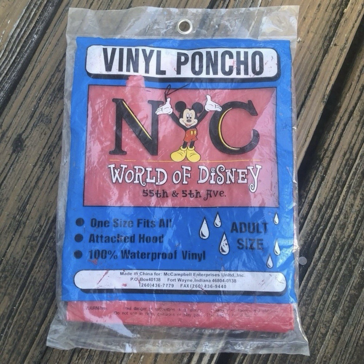 World Of Disney Mickey Mouse Vinyl Rain Poncho Red New York City Adult Vintage