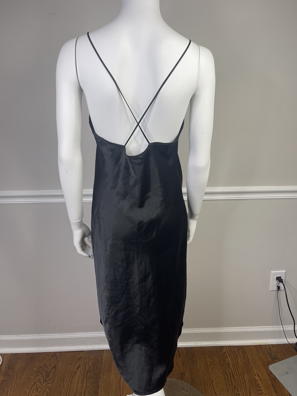 Vintage Partners by Mervyns Black Satin Nightgown Sleepwear M Sexy Lace Lingerie