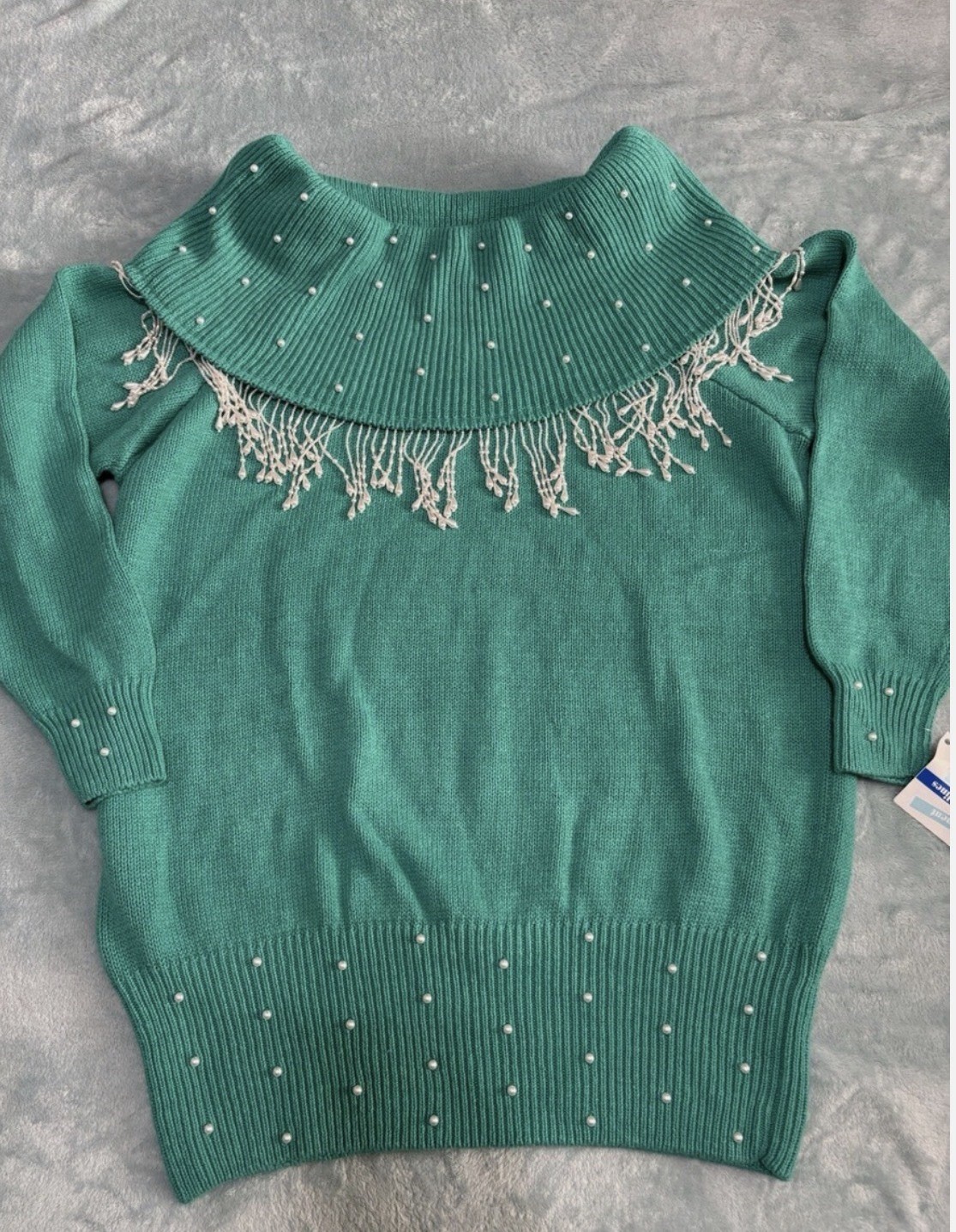 NWT Vintage Cervelle Beaded Cowl Neck Sweater Luxury Pearl 80s 90s Large Grandma