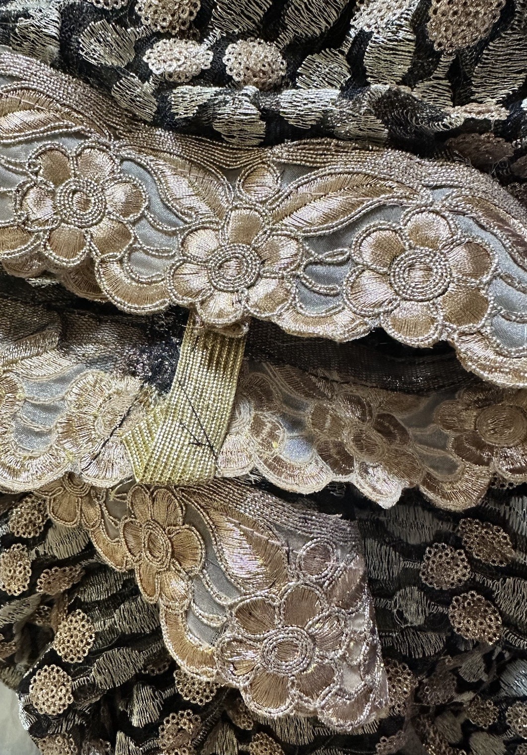 Metallic Embroidered Formal Kaftan Dress & Scarf Black Gold 50” Long