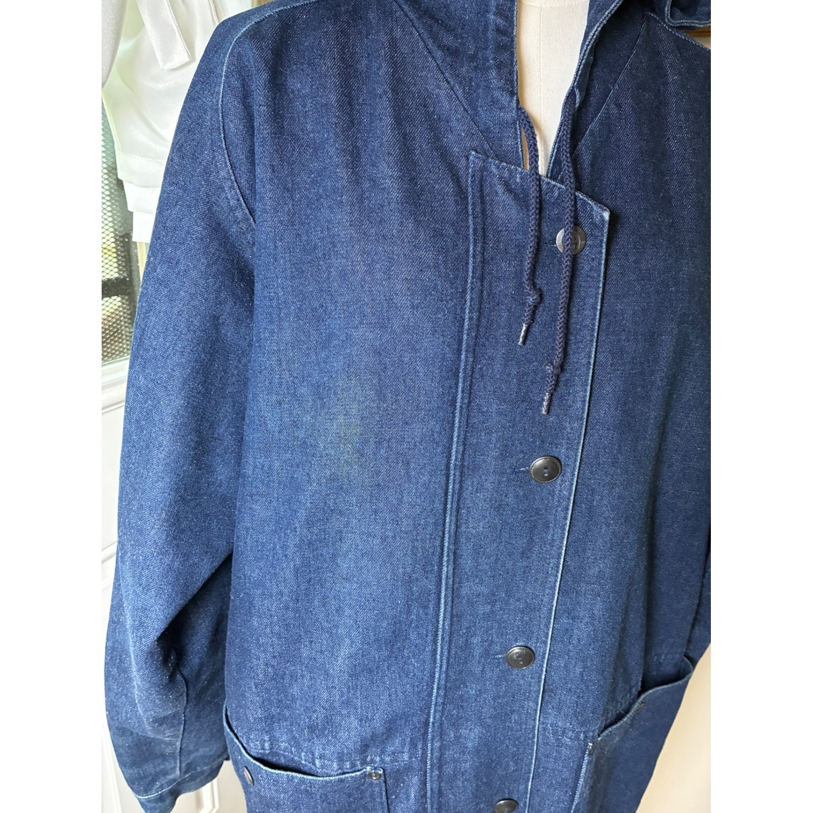 Etienne Aigner Denim Quilted Hooded Utility Parka Jacket Women’s Small Vintage