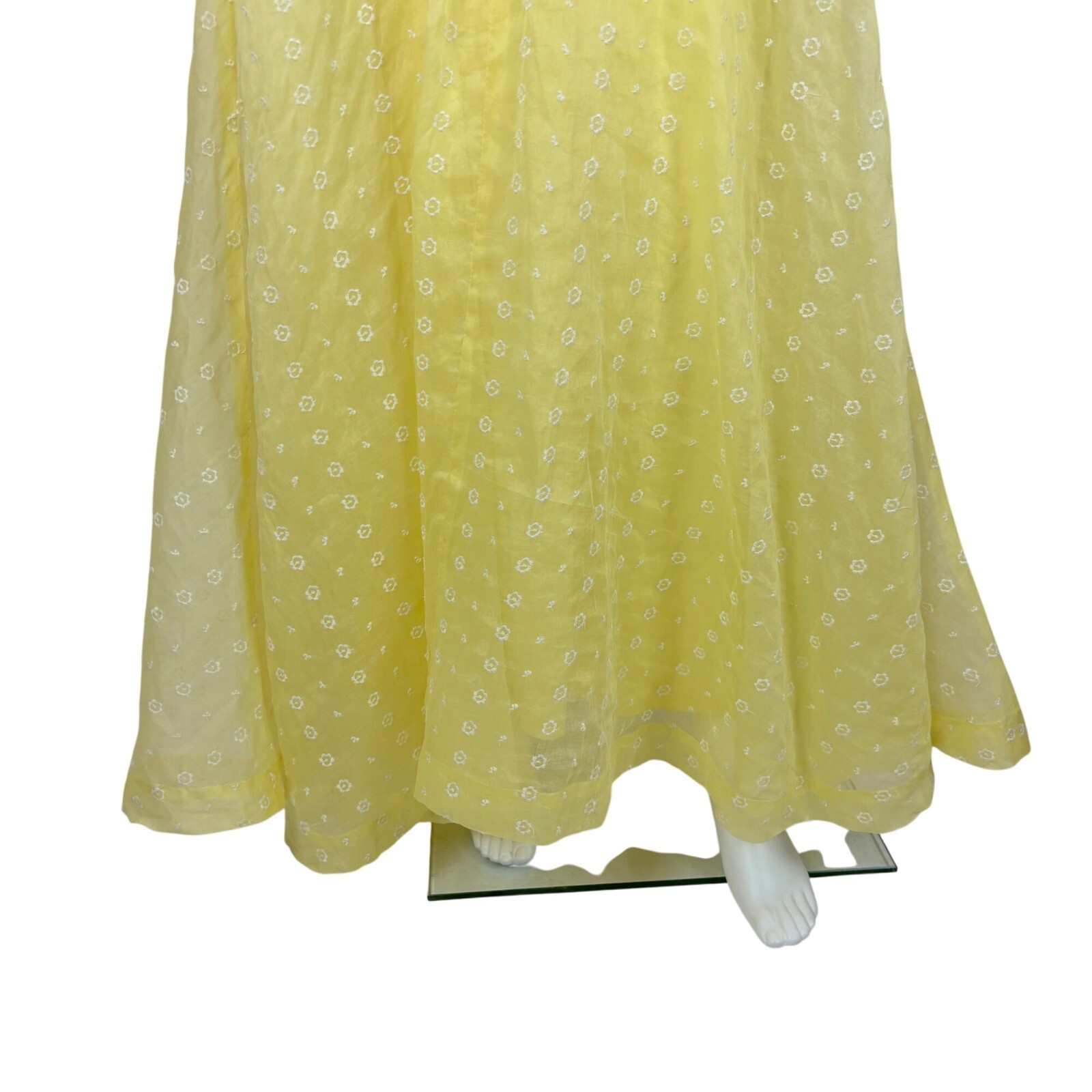 Vintage 30s Yellow Gown Women’s Medium Sheer Floral Embroidered Garden Party Dre