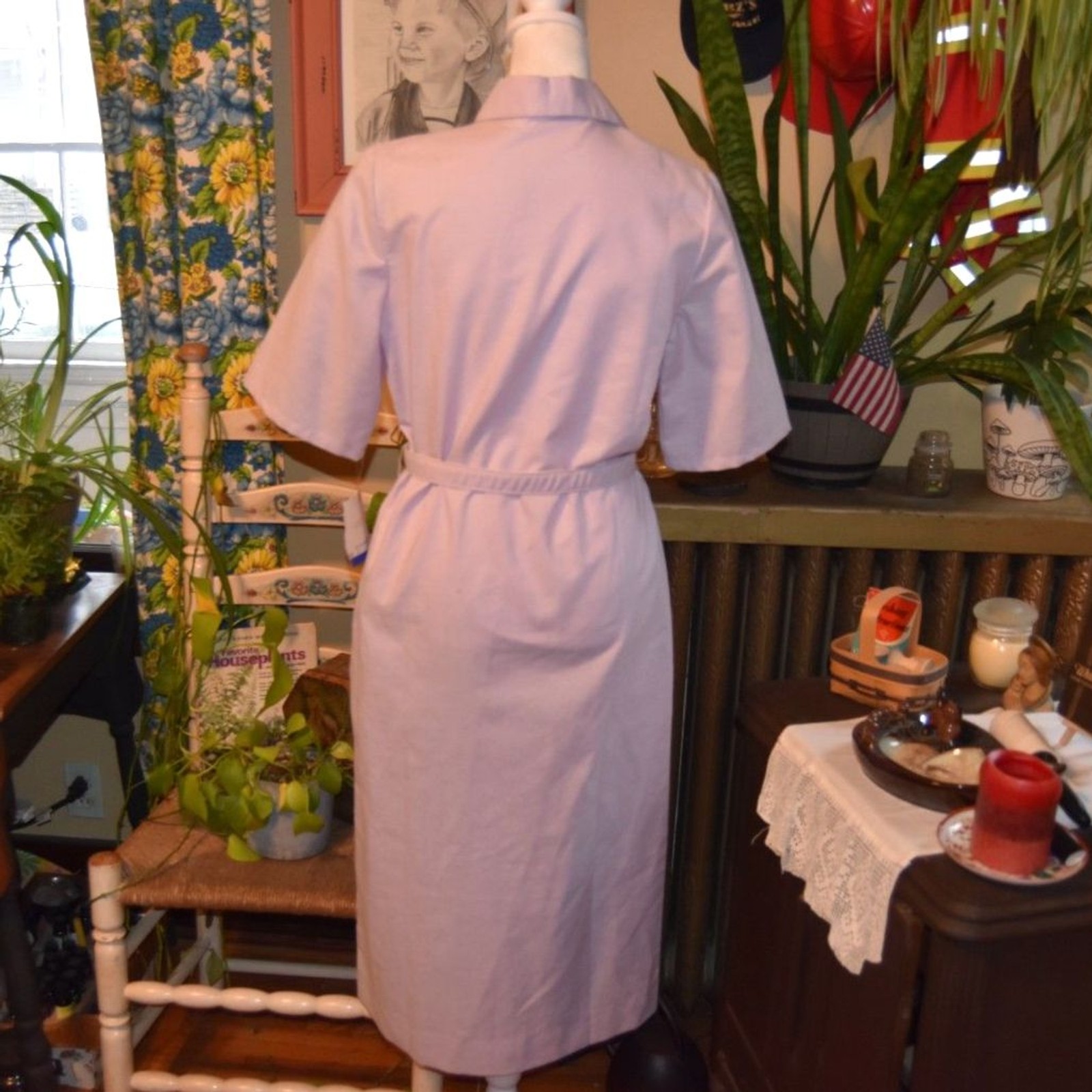 Vintage 1980s Serbin Shirtwaist Dress Purple NOS Belted Dress USA Size Small