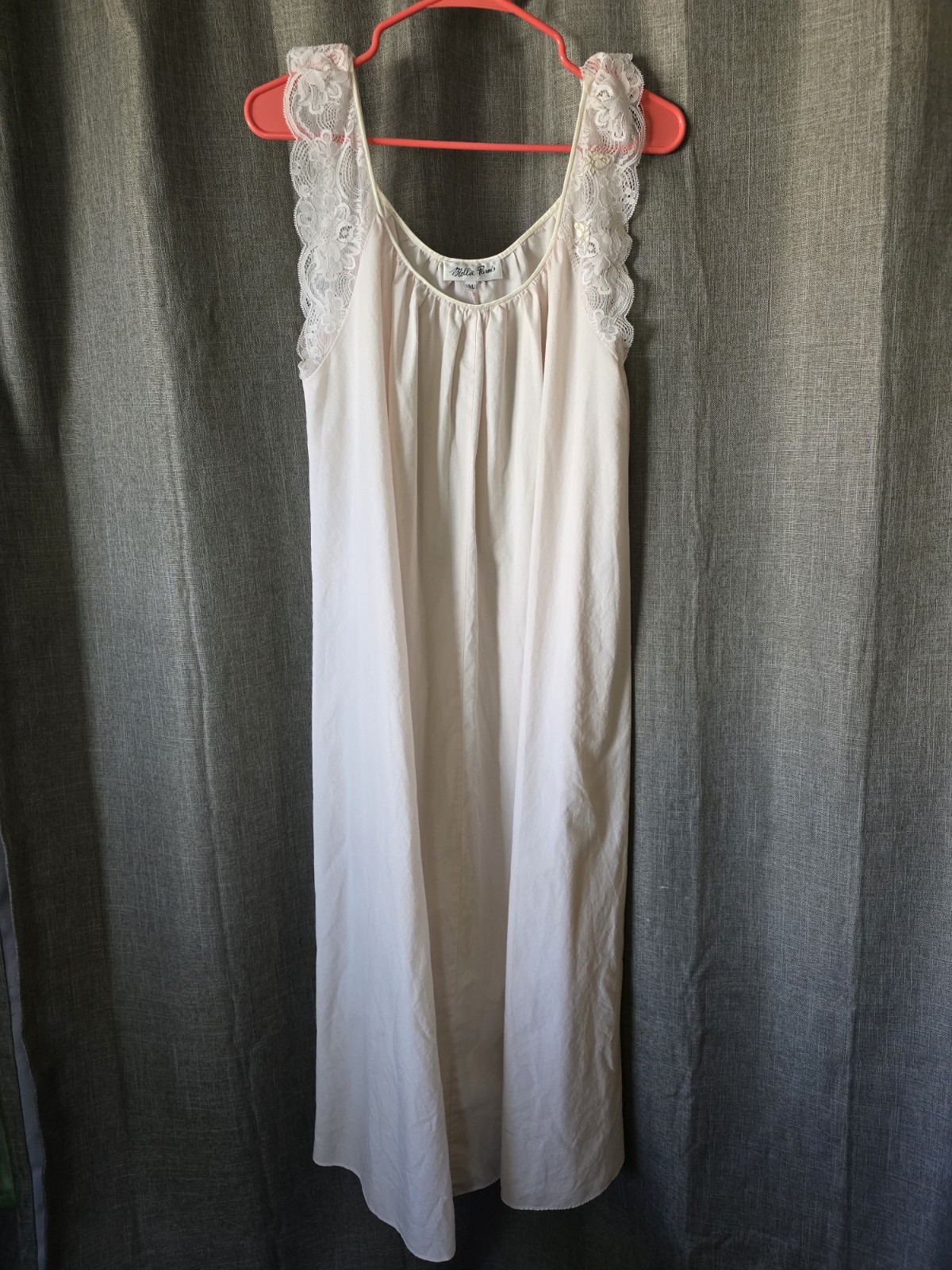 Mollie Parnis Vtg 70s Blush Pink Lace Cap Sleeve Maxi Nightgown Size M