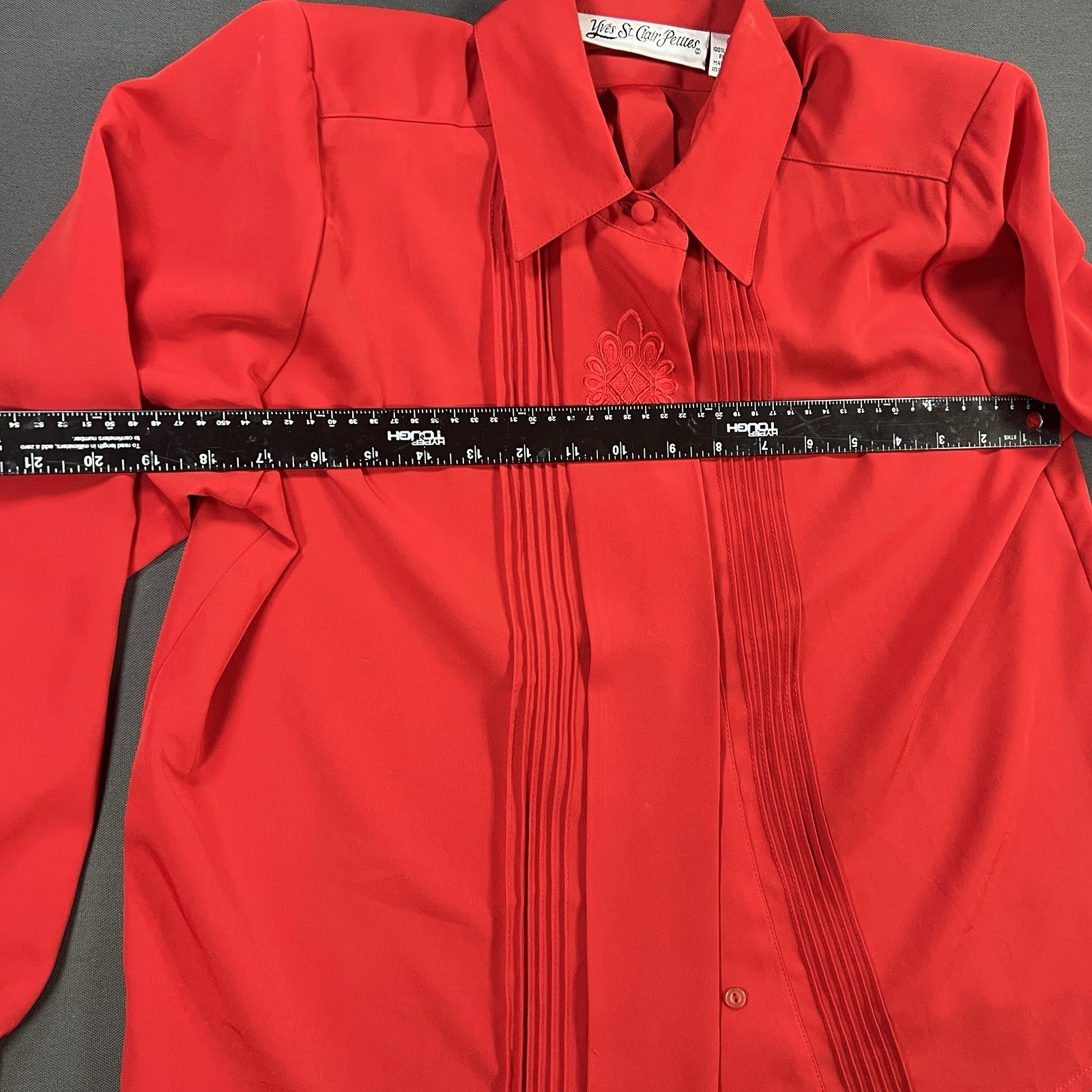 Vintage Yves St. Clair Petites 12P Red Pintuck Embroidered Blouse Shoulder Pads