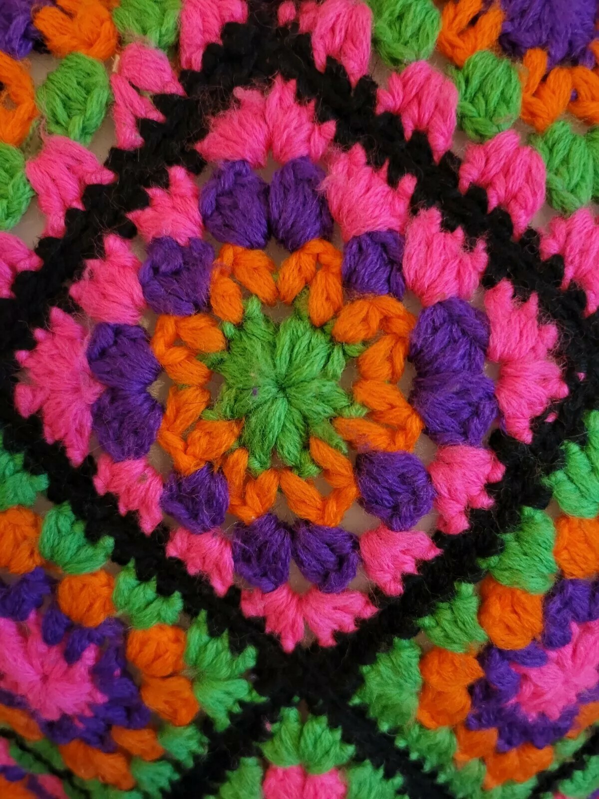 STUNNING Vintage 70s Empress 100%Wool Crochet Skirt Medium Psychedelic RARE