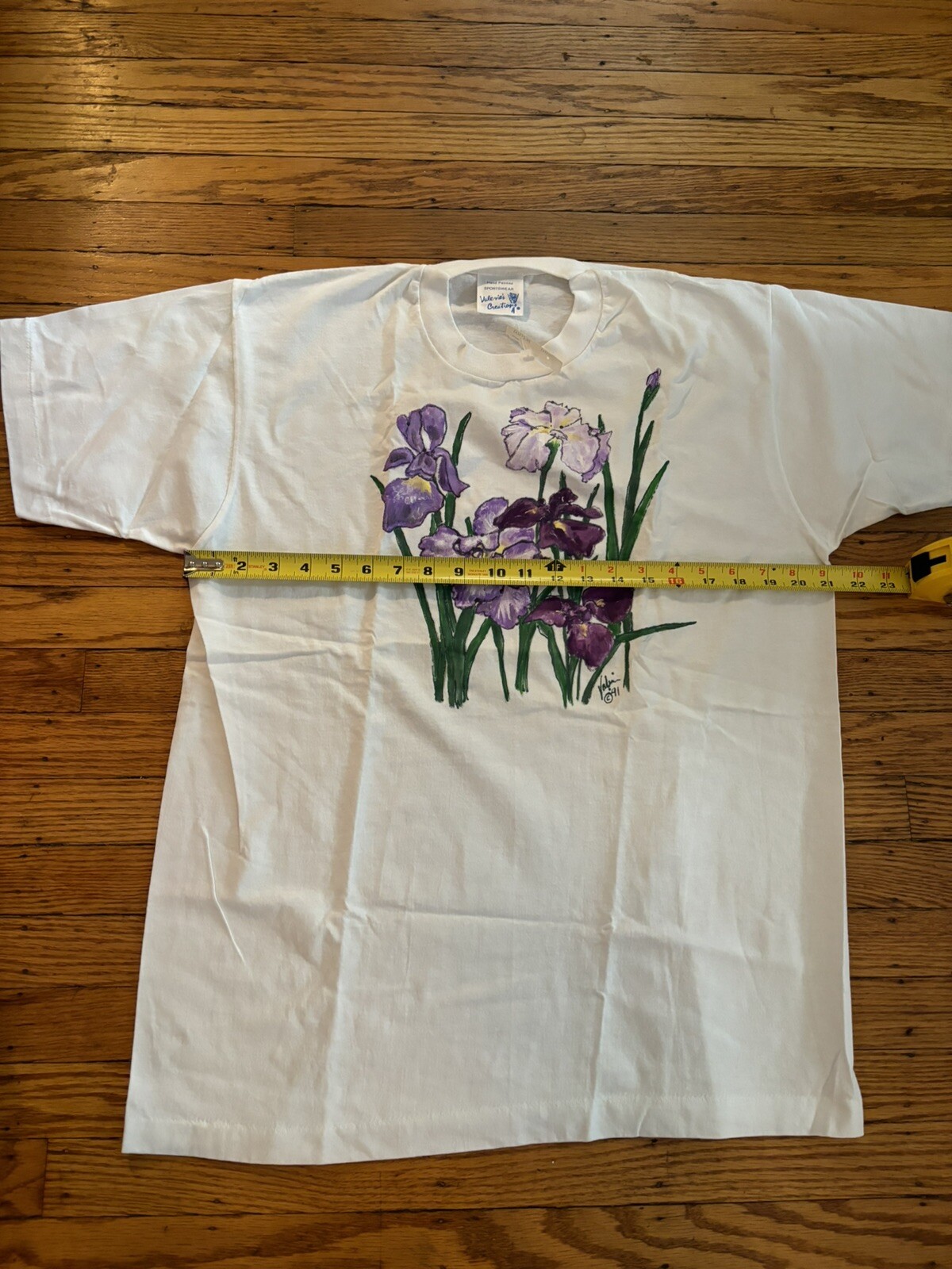 Vintage Valerie’s Creations Hand Painted Purple Iris Flowers T Shirt Sz XL