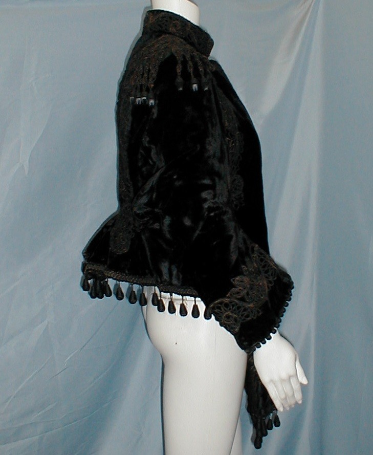Plush Antique Dress Bustle Cape Victorian 1870 Black Velvet w/ Black Braiding