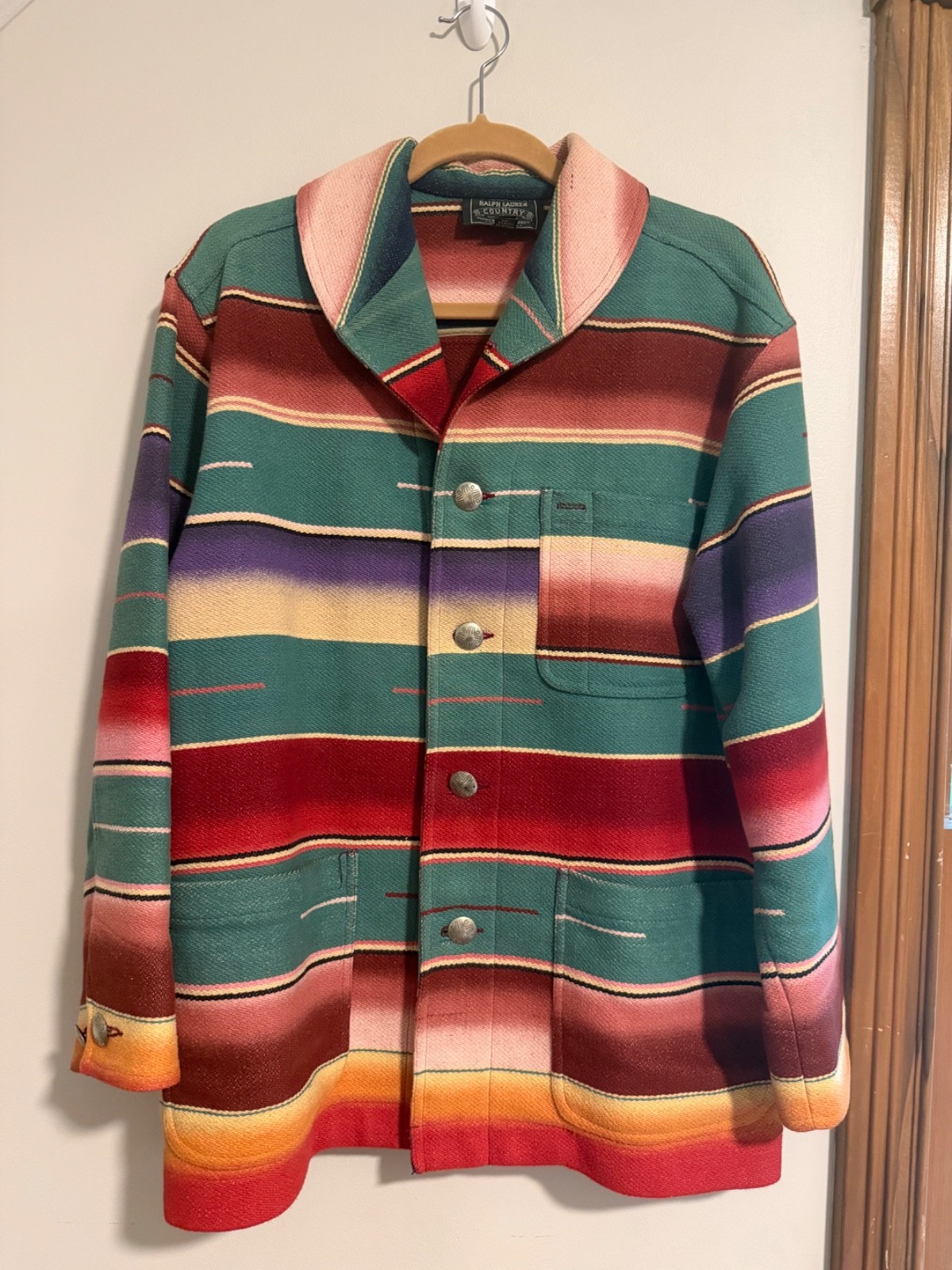Rare Vintage 1980s Ralph Lauren Country Southwestern Striped Jacket Made in USA