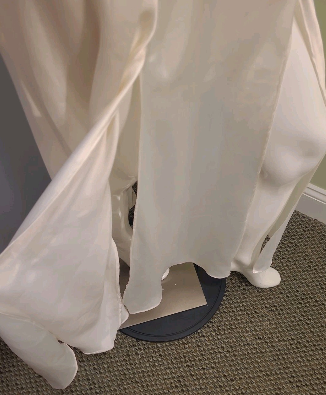 VTG Ivory Heavy Satin Slip Dress 18/20 Gown Mesh Lace Slits Old Hollywood Glam